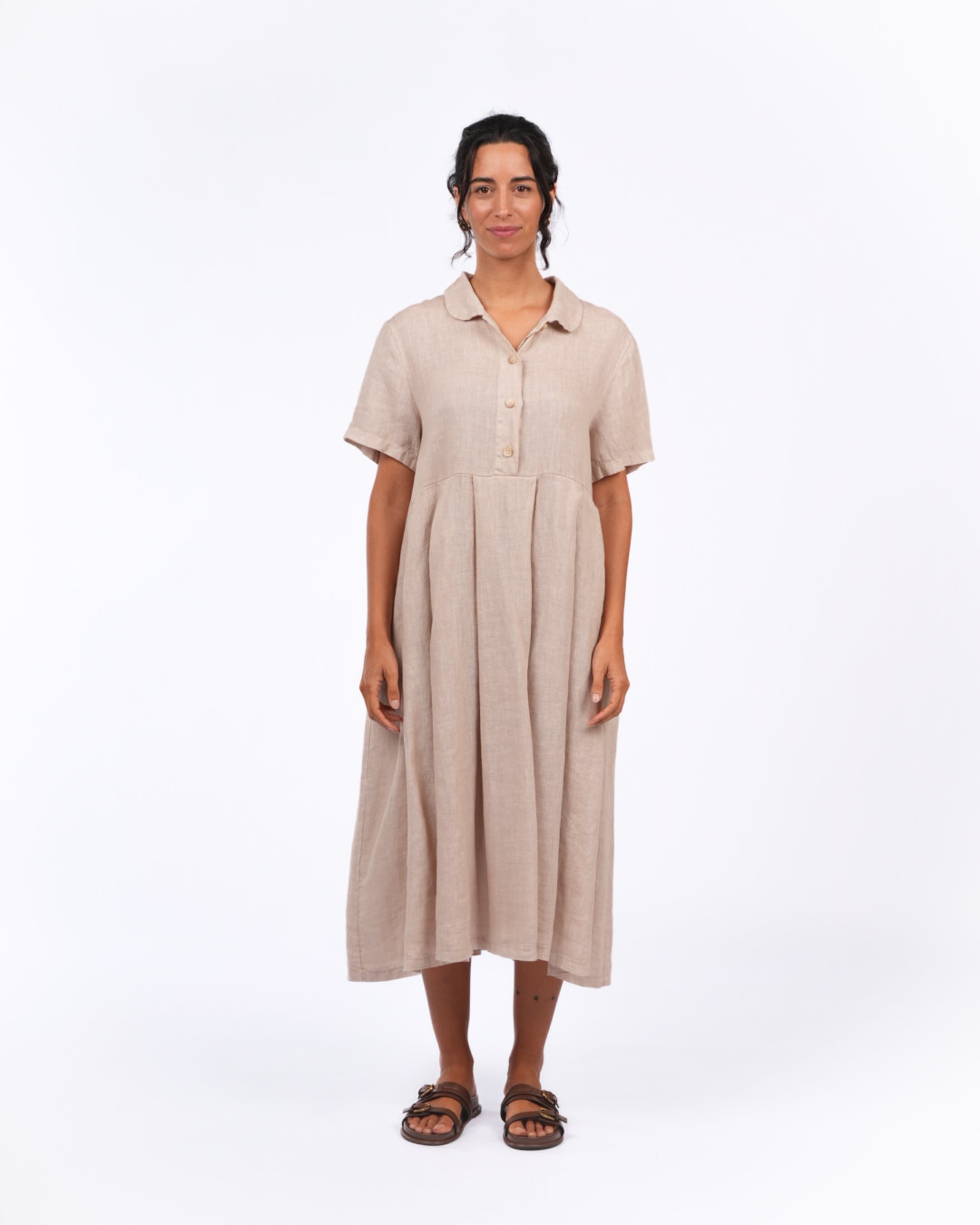 Montaigne Vianne Linen Dress with Pleats and Side Pockets Natural6