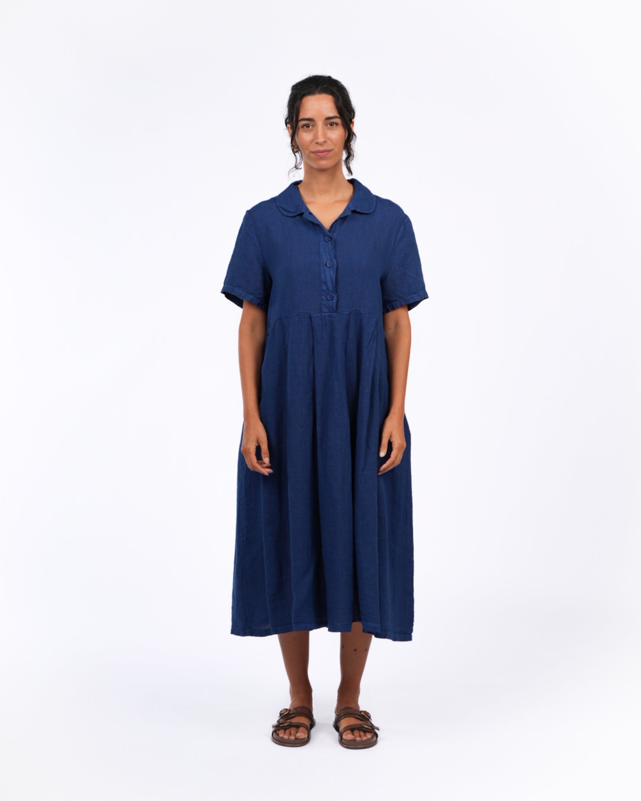 Montaigne Vianne Linen Dress with Pleats and Side Pockets Royal Blue3