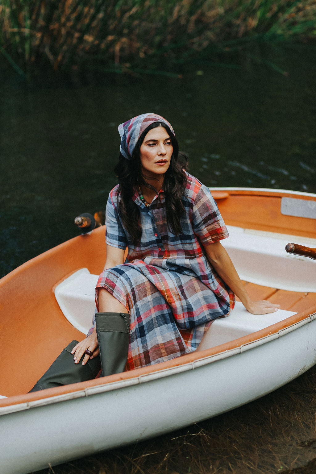 Montaigne Vianne Multi Check Linen Dress2
