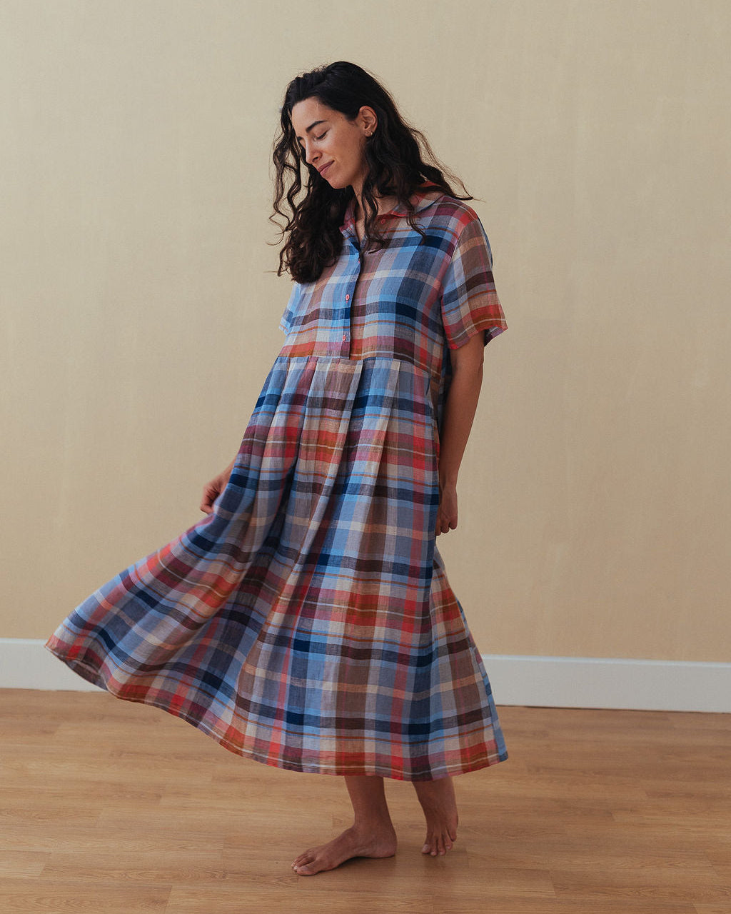 Vianne Multi Check Linen Dress