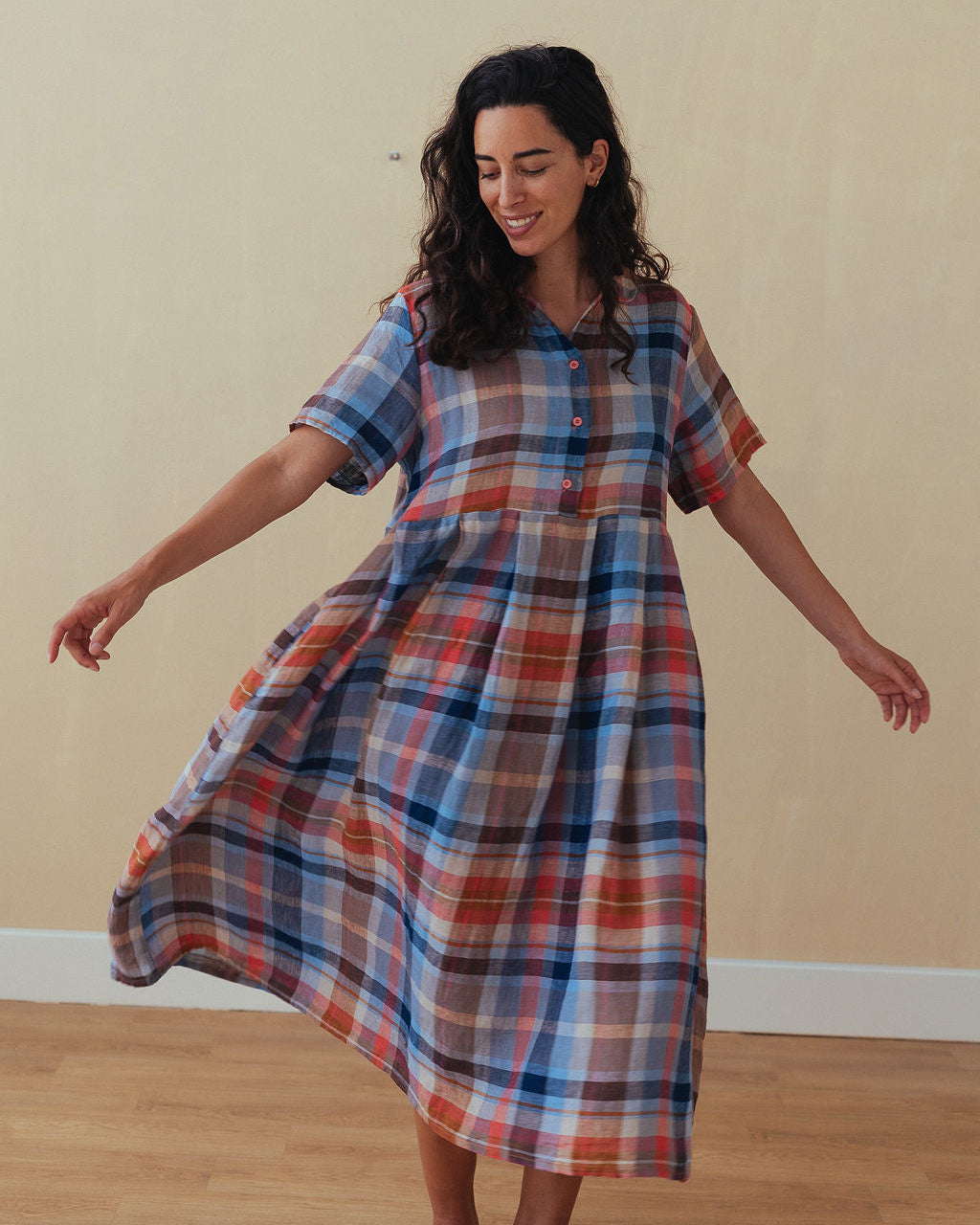 Vianne Multi Check Linen Dress