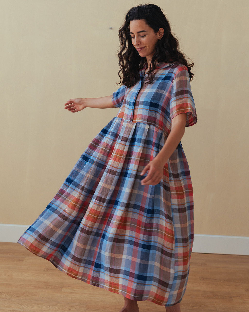 Vianne Multi Check Linen Dress