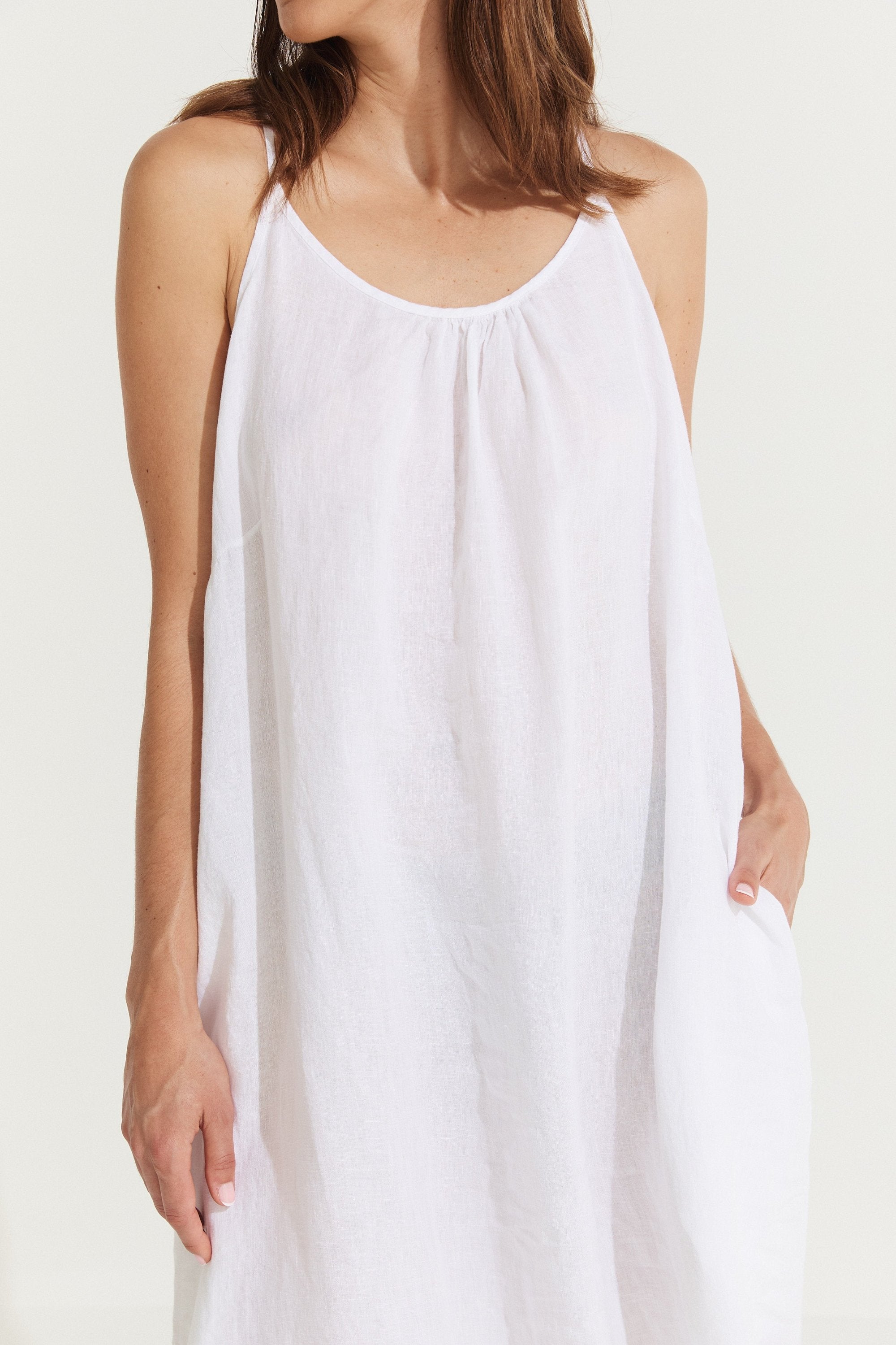 Montaigne Virginie Linen Maxi Dress with Side Splits White2