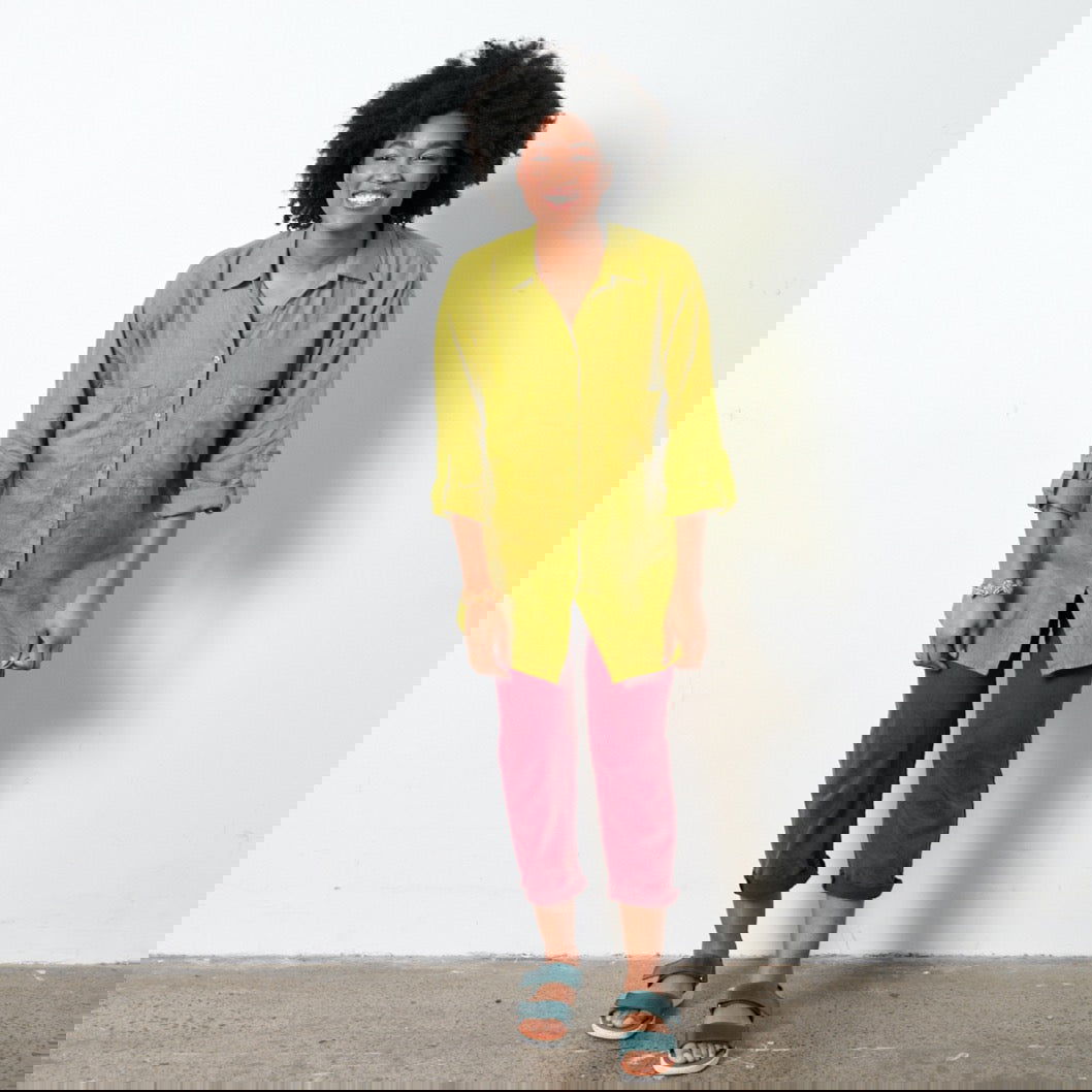 Montaigne Voyage Long Sleeve Linen Shirt Acid Green