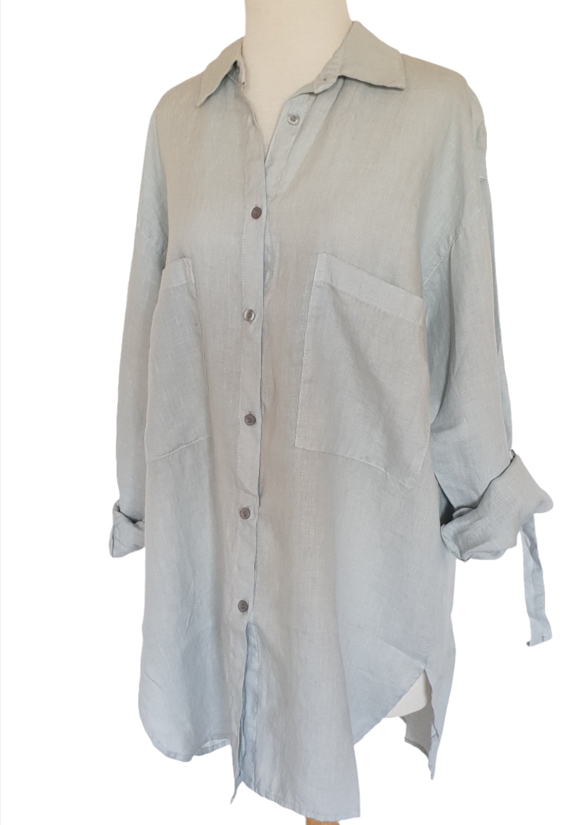 Montaigne Voyage Long Sleeve Linen Shirt Silver