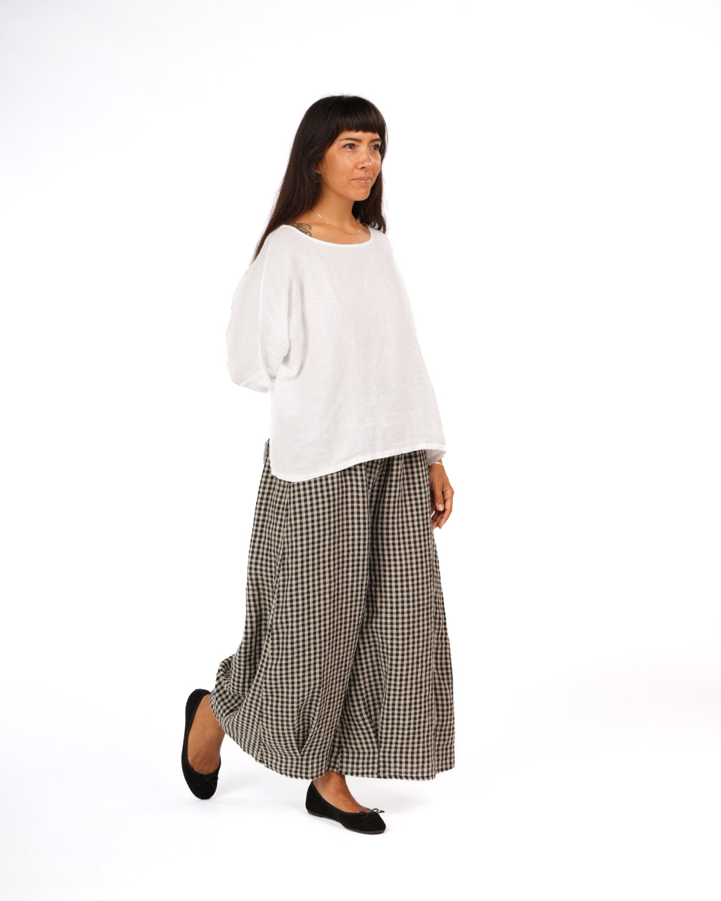 Montaigne Womens Eadie Gingham Linen Pants Black1