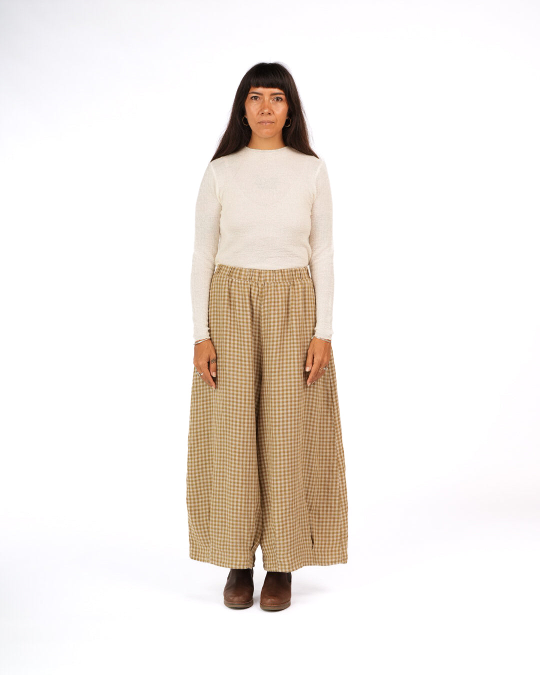 Montaigne Womens Eadie Gingham Linen Pants Olive