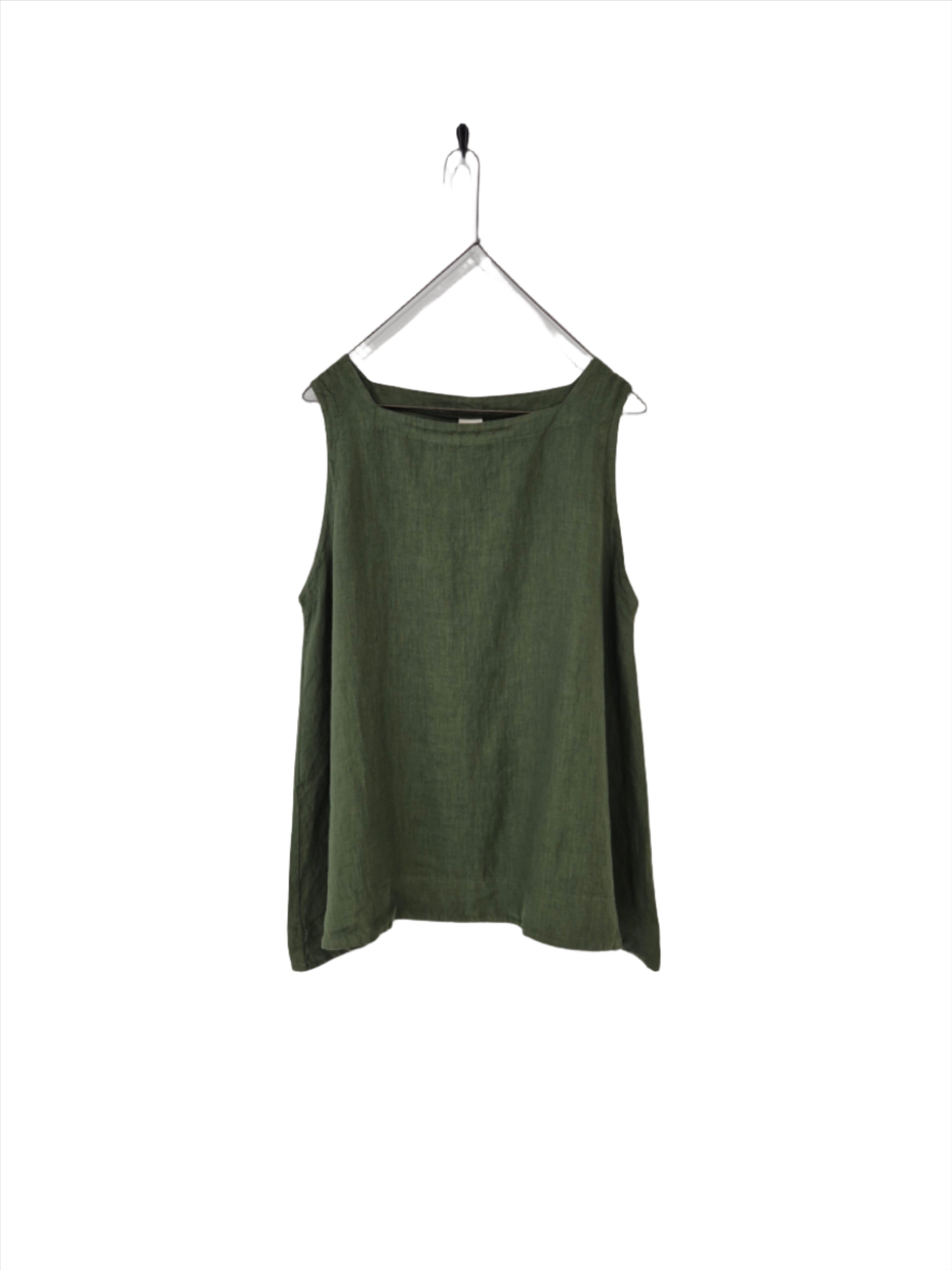 Montaigne Zoe Sleeveless Linen Top Forest Green