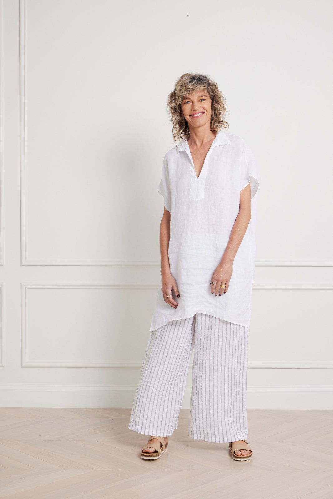 Montaigne Adrienne Linen Collared Shirt White
