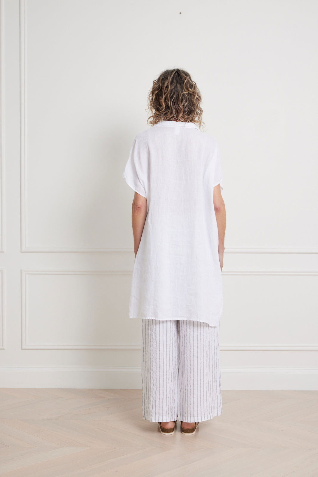 Montaigne Adrienne Linen Collared Shirt White2