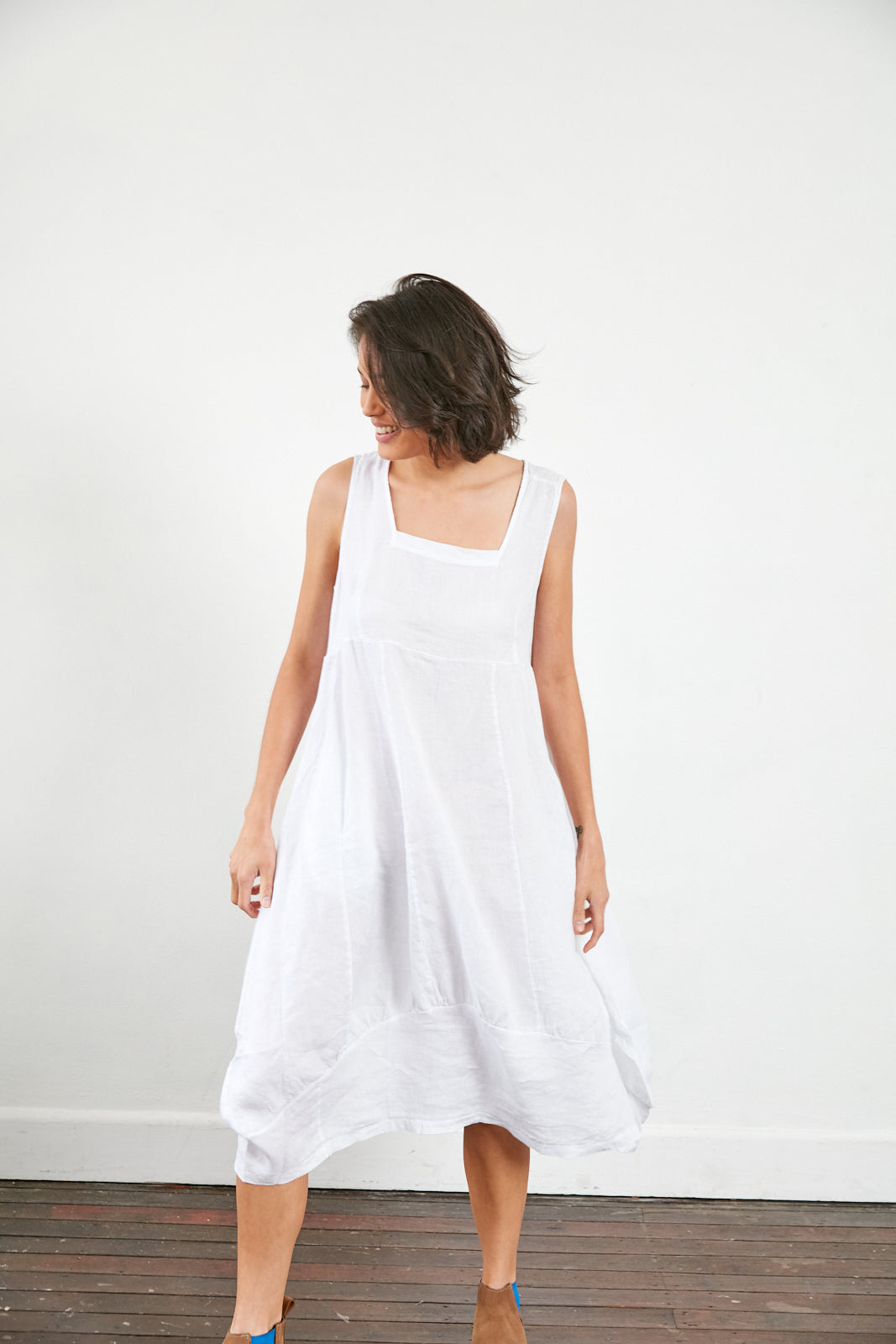 Montaigne Anaïs Linen Pinafore Dress White1