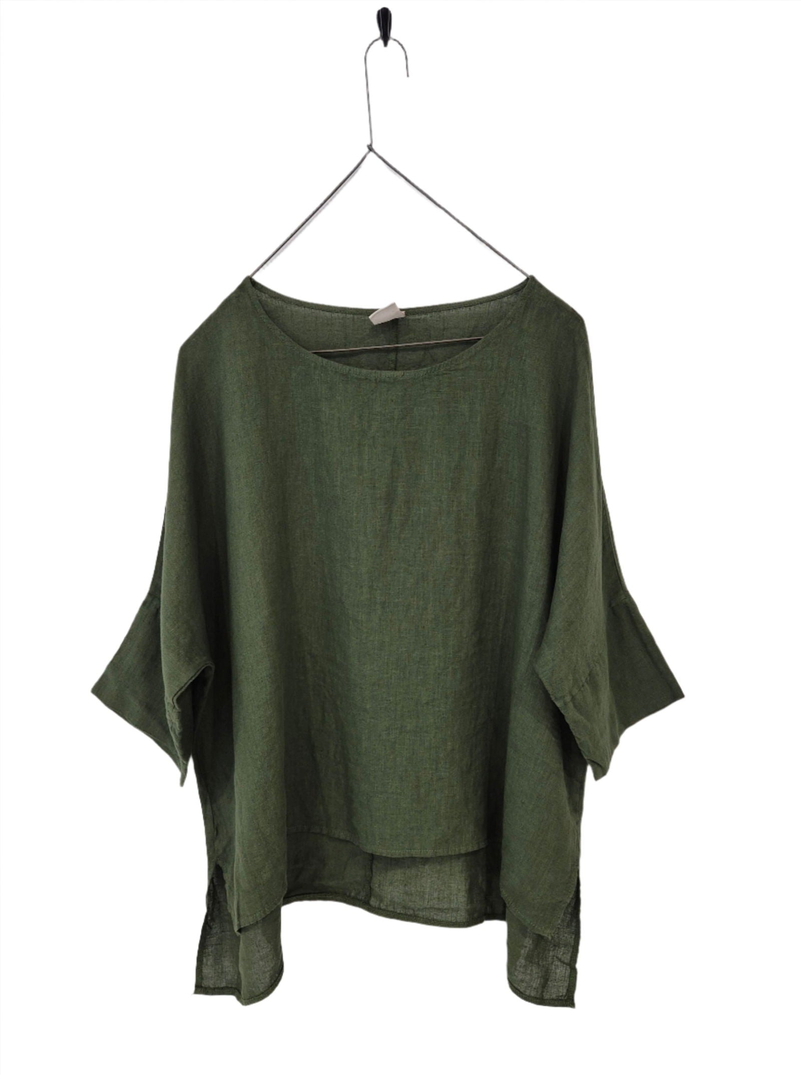 Montaigne Artiste Hi-Lo Linen Top Forest Green