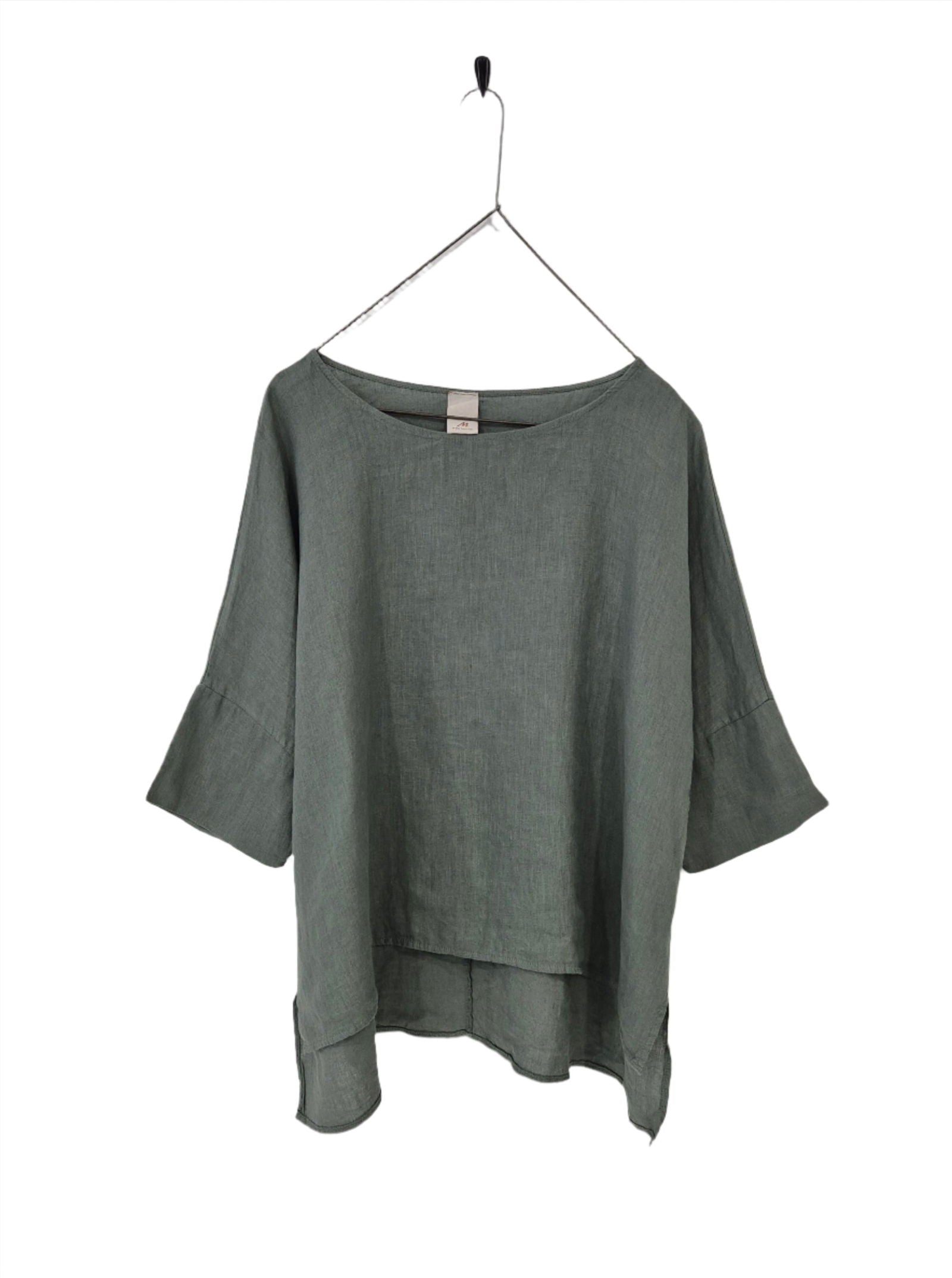 Montaigne Artiste Hi-Lo Linen Top Khaki