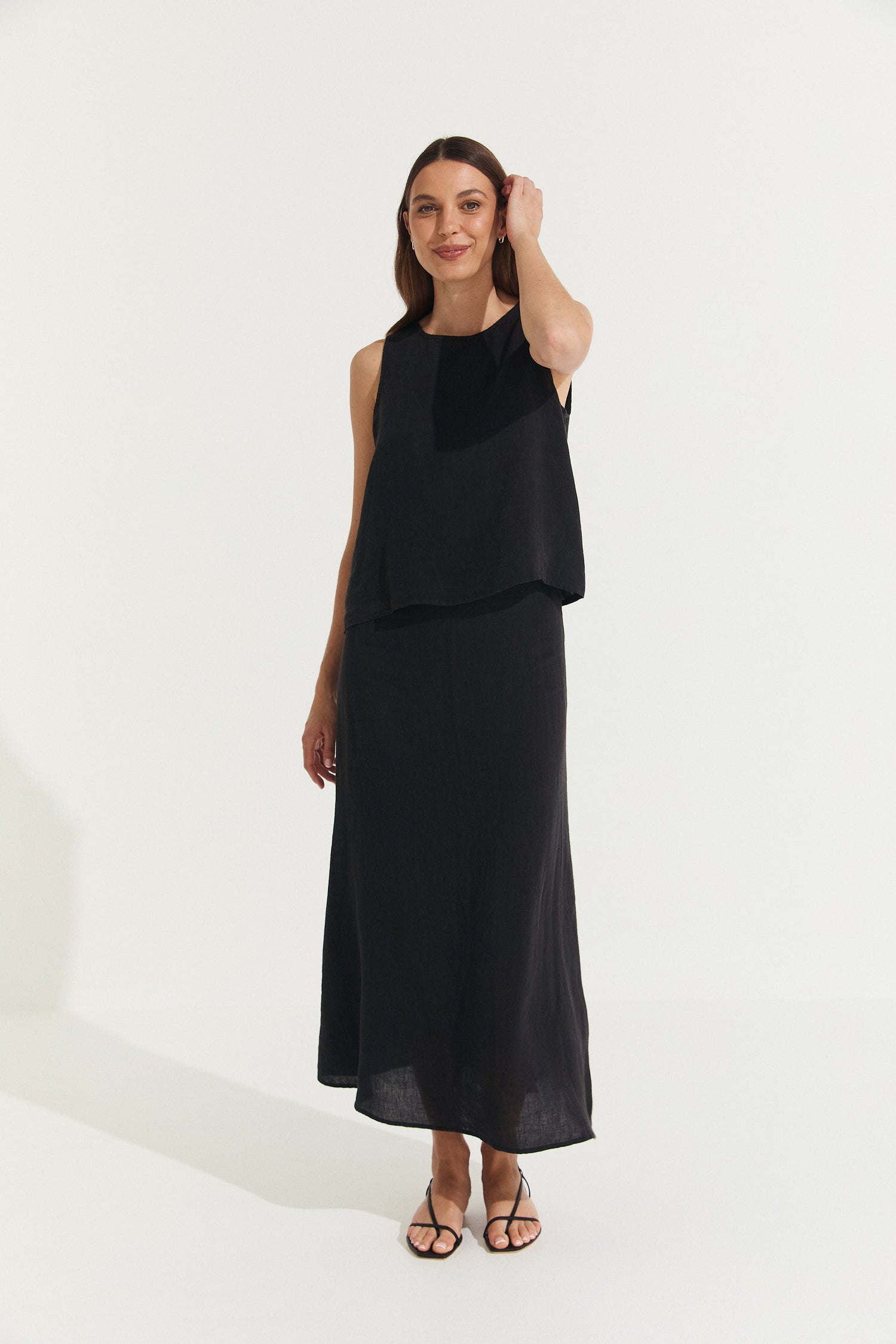 Montaigne Ava Linen Cami Top Black2