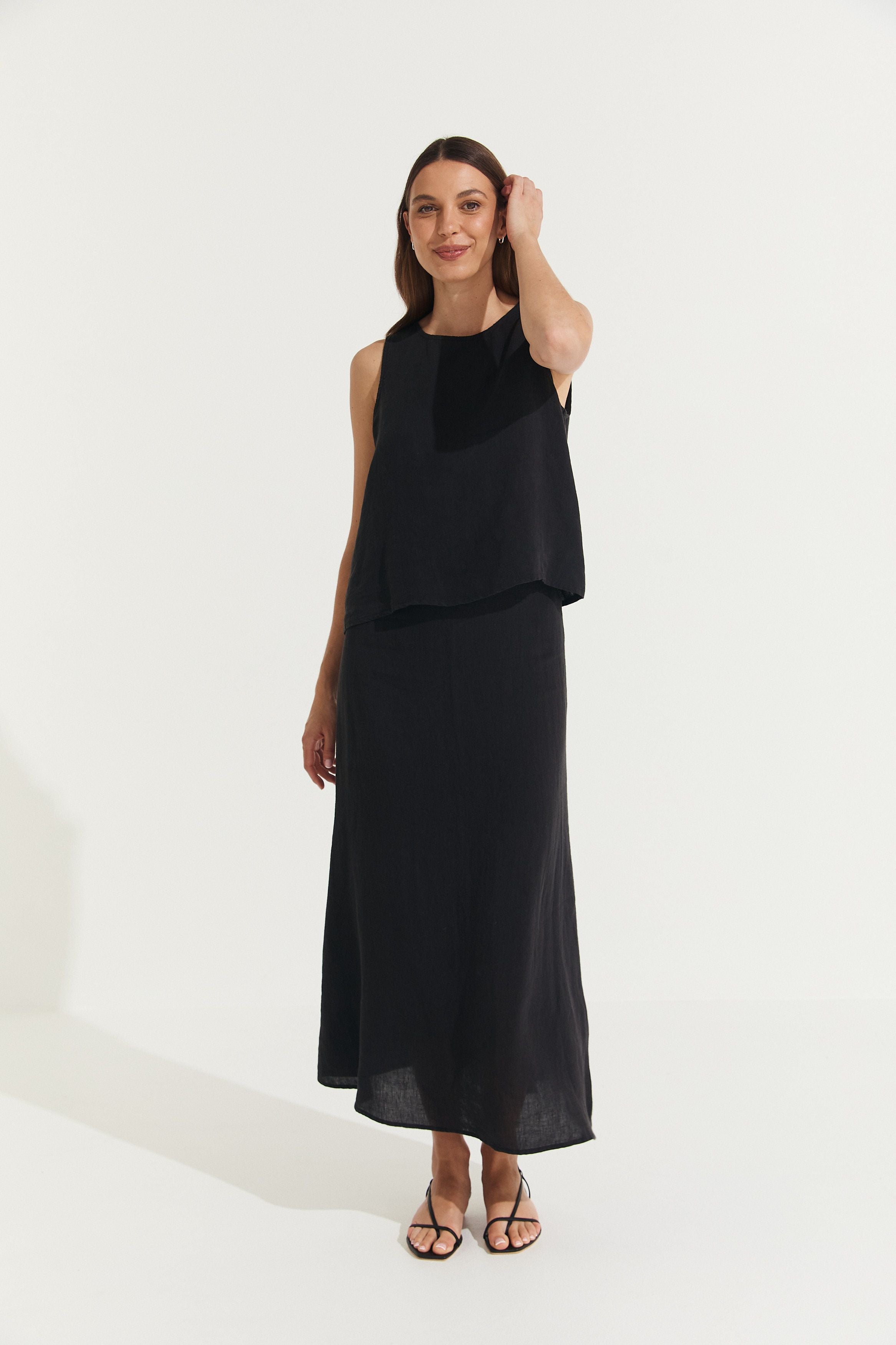 Montaigne Ava Linen Cami Top Black2