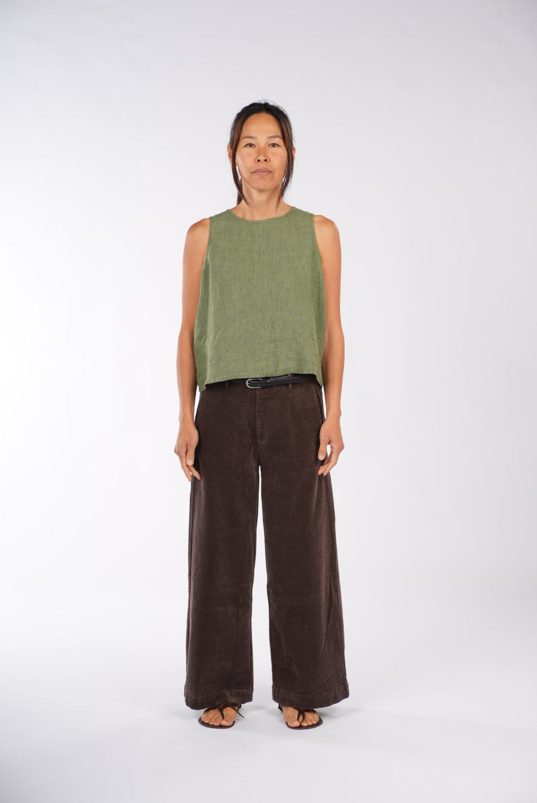 Montaigne Ava Linen Cami Top Green