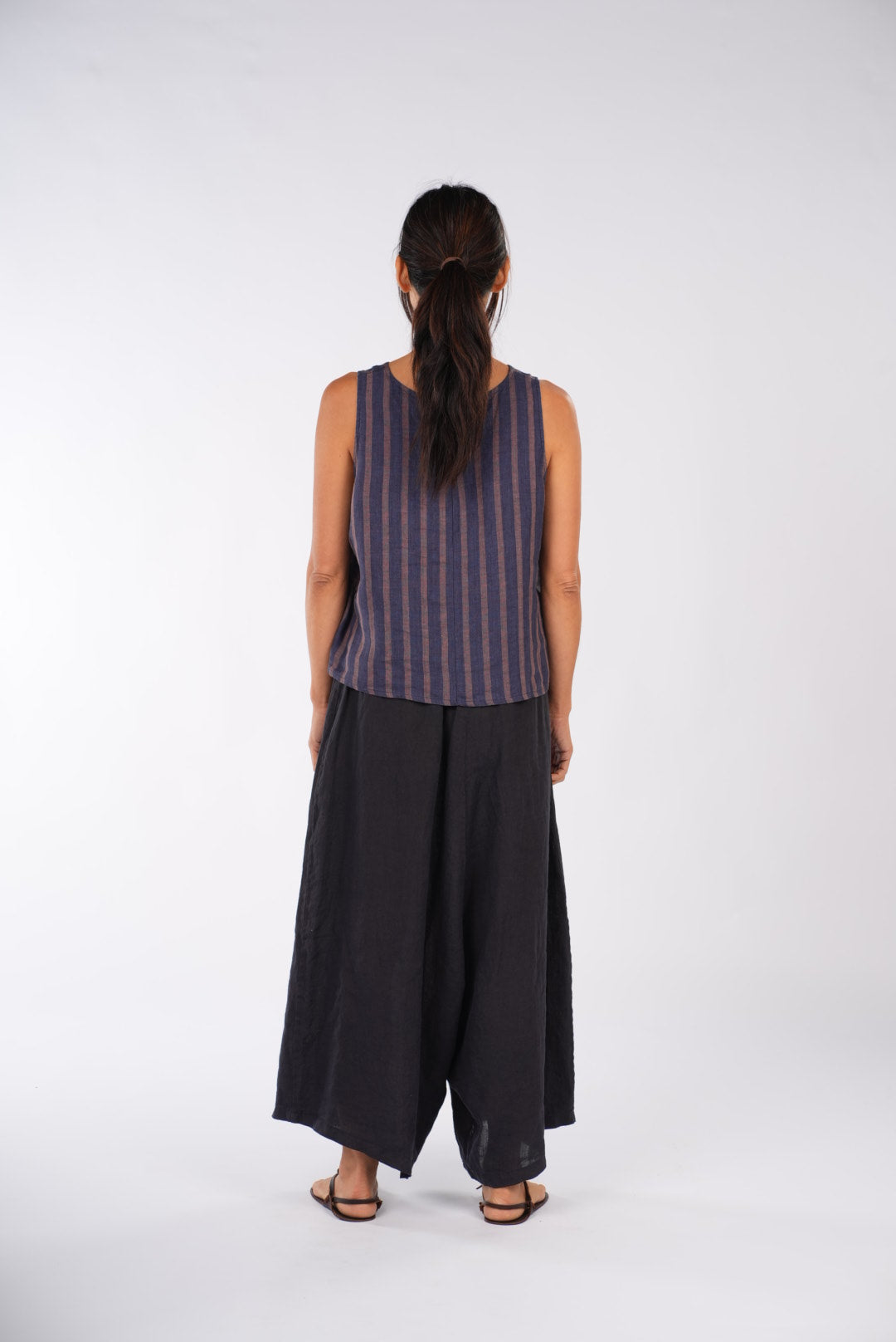 Montaigne Ava Linen Cami Top In Stripe Blue/Beige2