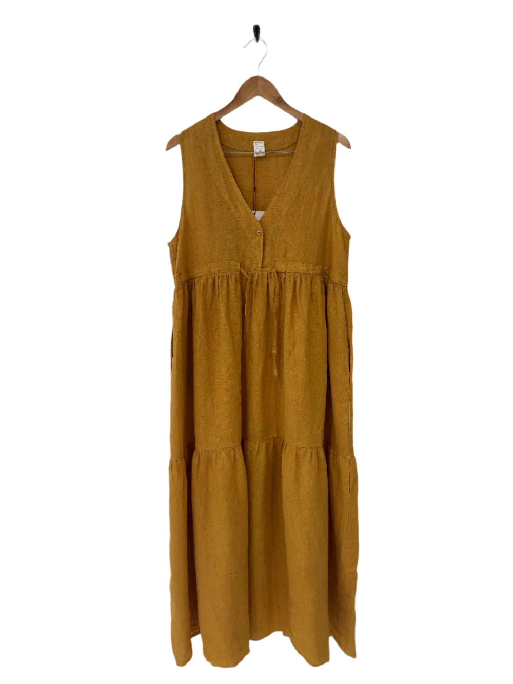 Montaigne Cascade Linen Maxi Dress Mustard