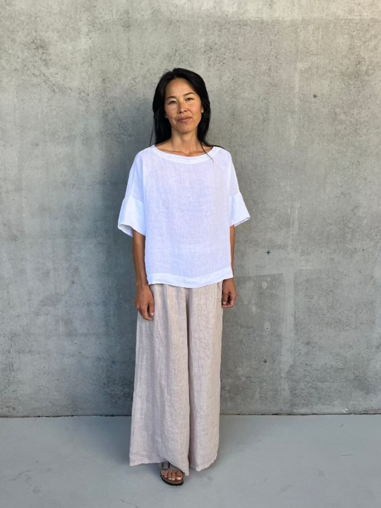 Montaigne Celine Short Sleeved Linen Top White