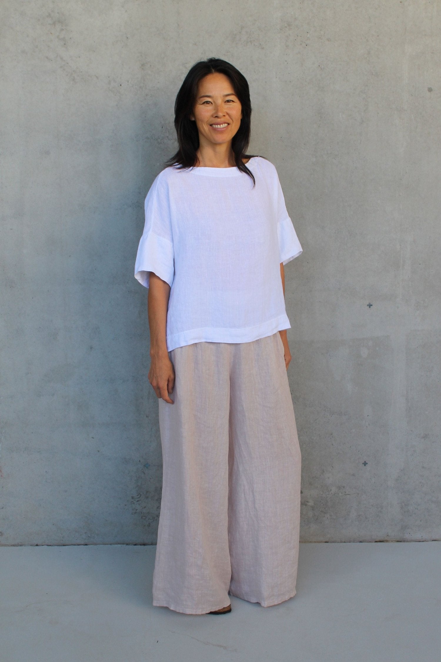 Montaigne Celine Short Sleeved Linen Top White3