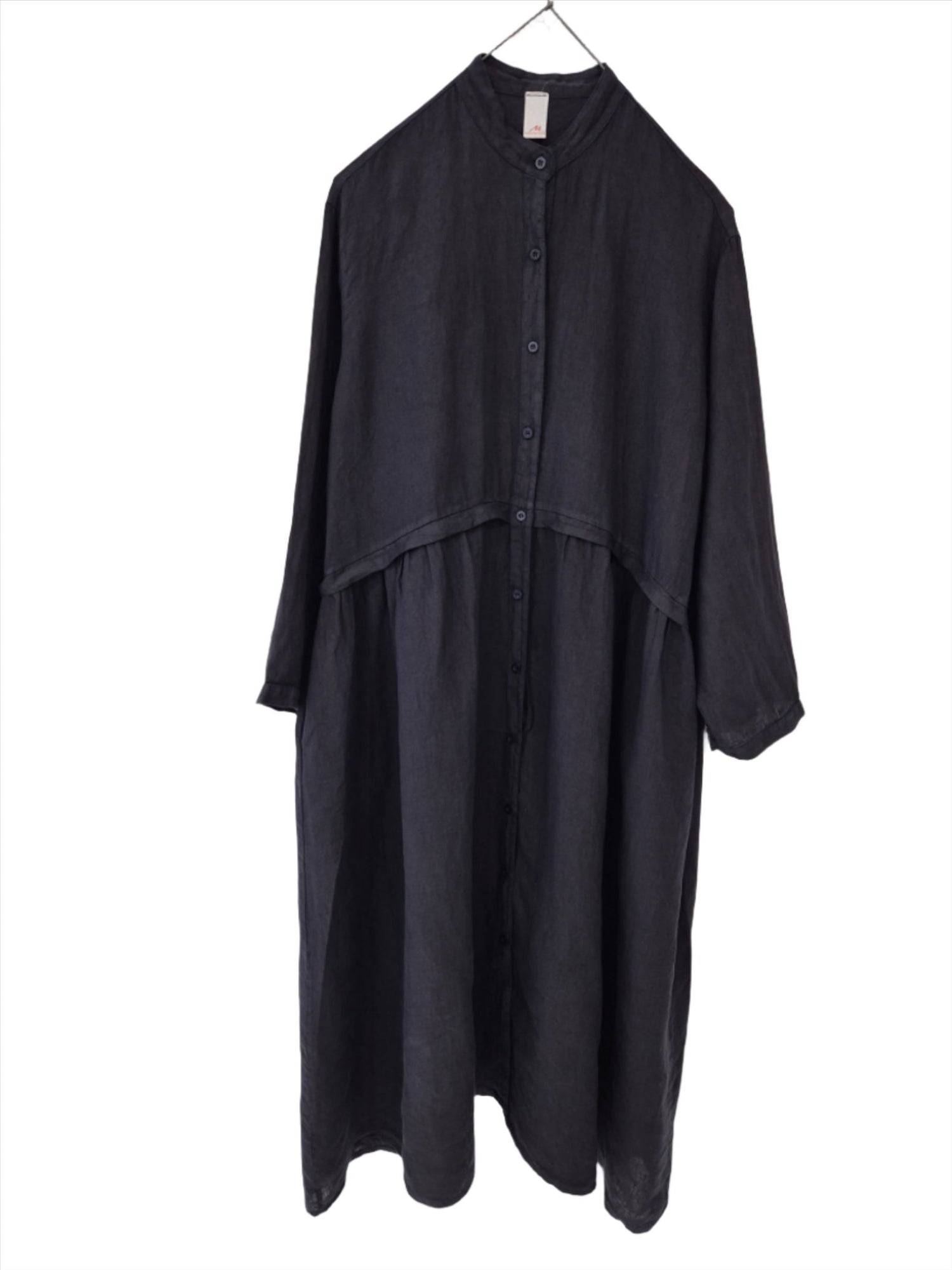 Montaigne Chaton Buttonfront Linen Coat Dress Navy