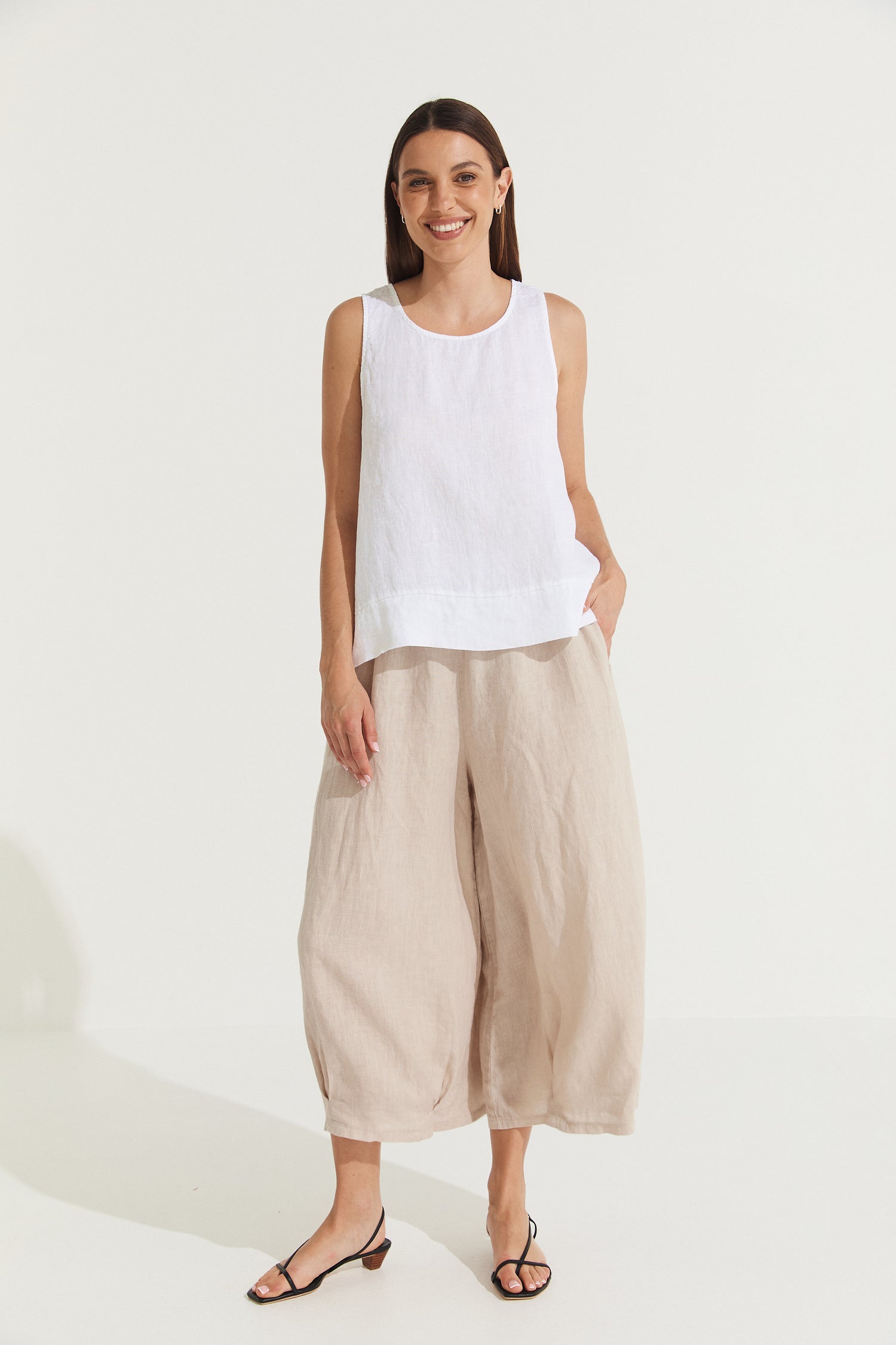 Montaigne Ebonie Linen Singlet Top White
