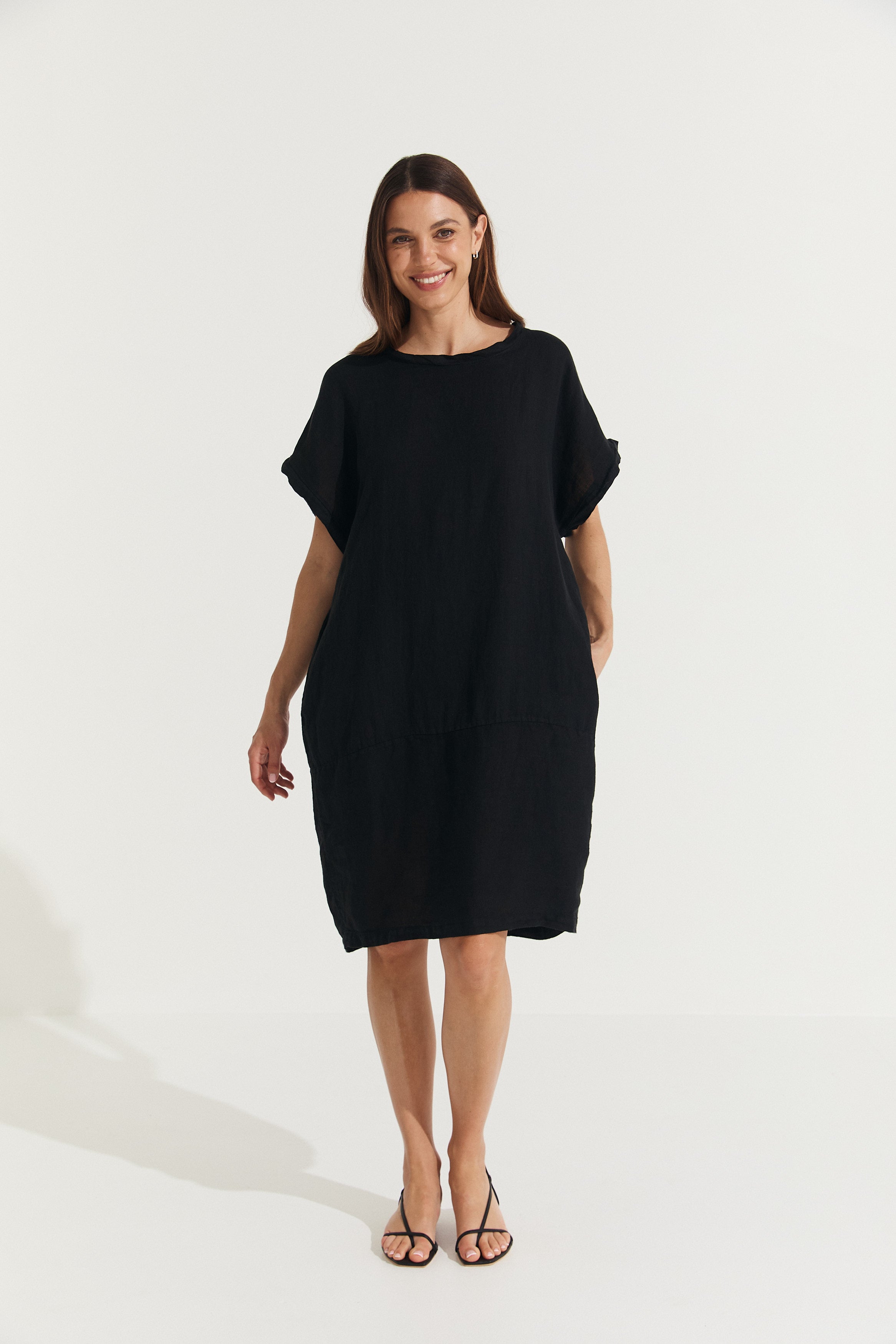 Montaigne Eliza Slimline Linen Dress Black2