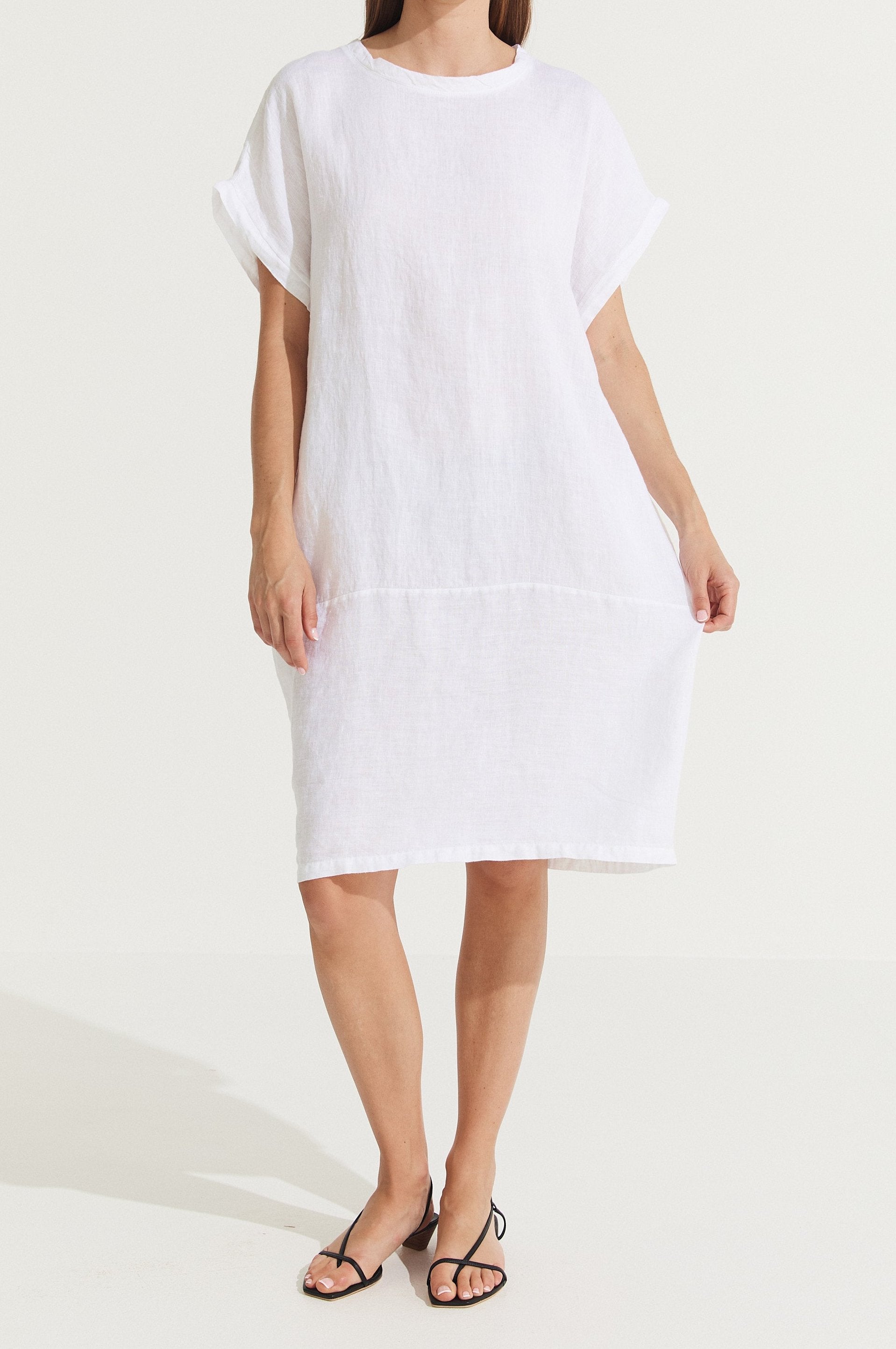 Montaigne Eliza Slimline Linen Dress White2