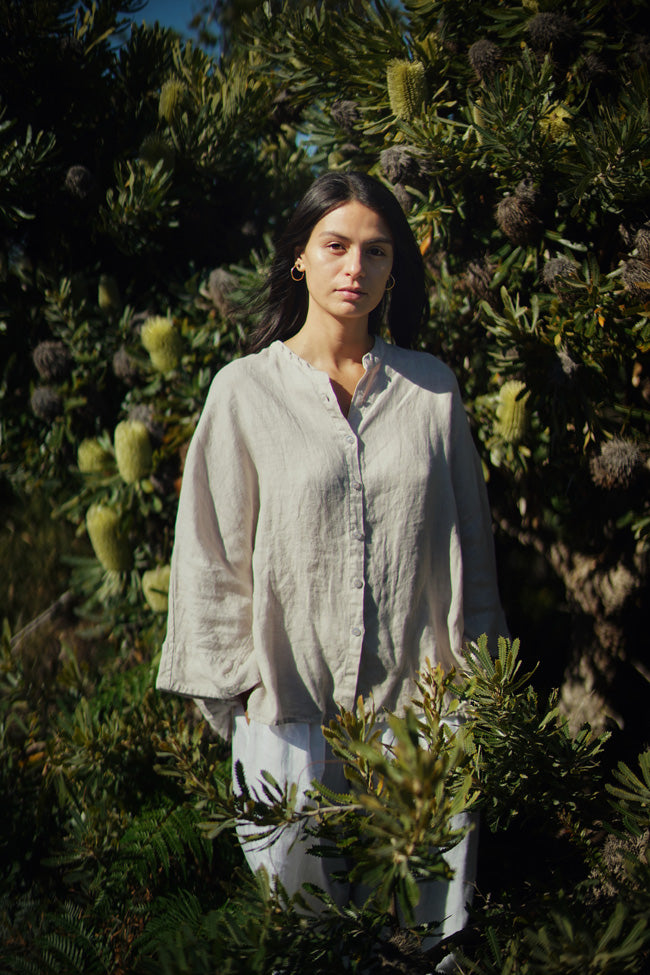 Montaigne Ellis Button Through Smock Linen Top Natural2