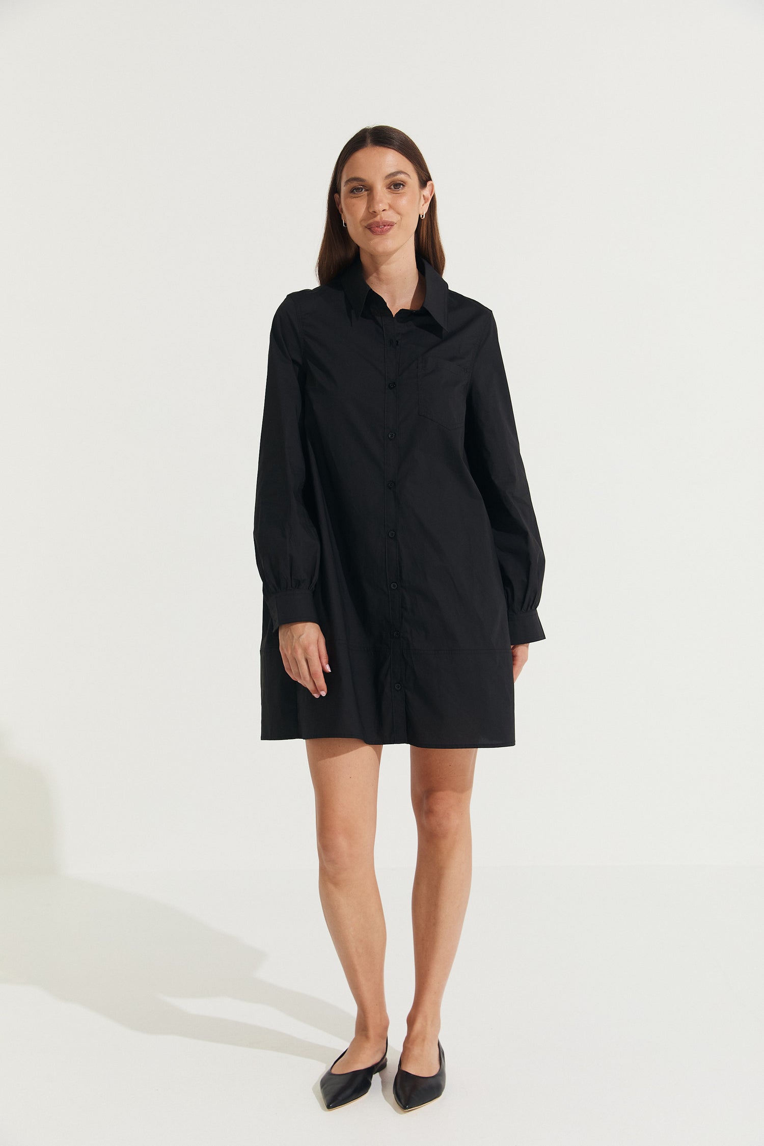 Montaigne Elodie Tiered Shirt Dress Black2