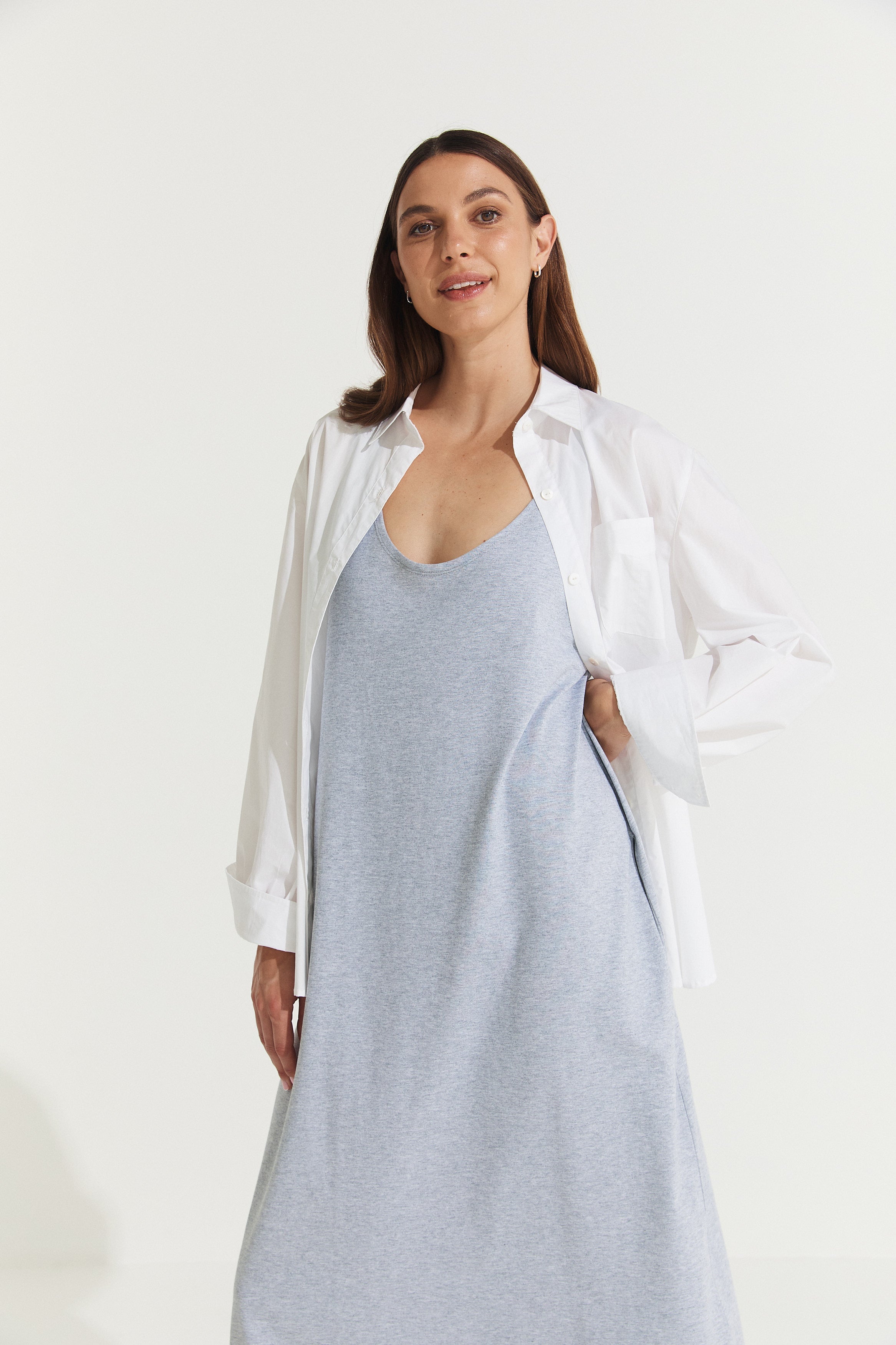 Montaigne Essential Cotton Longline Dress Grey Melange6