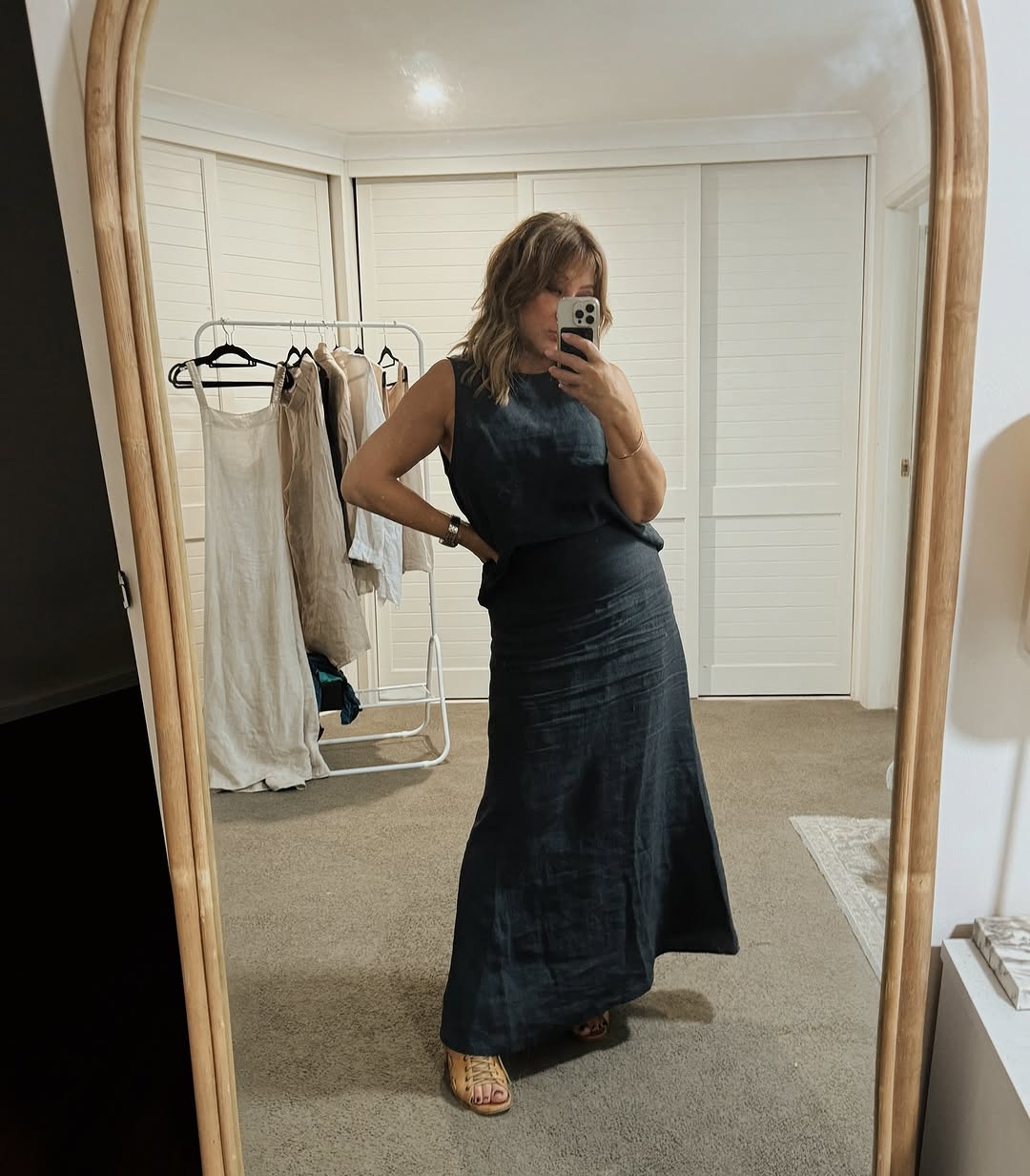 Montaigne Francie Full-Length Linen Maxi Skirt Navy
