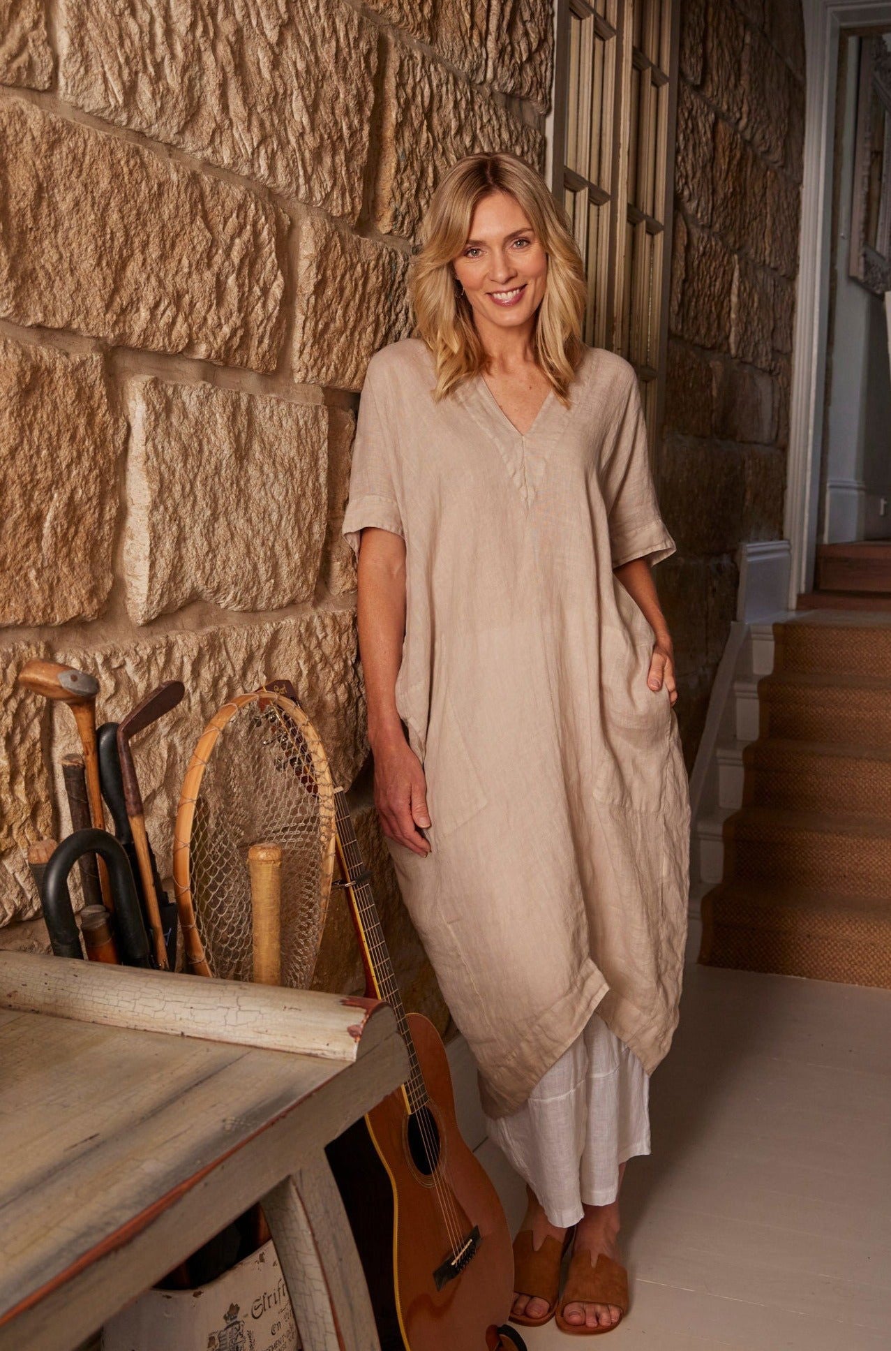 Montaigne Gabrielle V-Neck Dress Natural