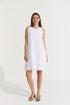 Montaigne Grace Linen Shift Dress with Raw Seam White