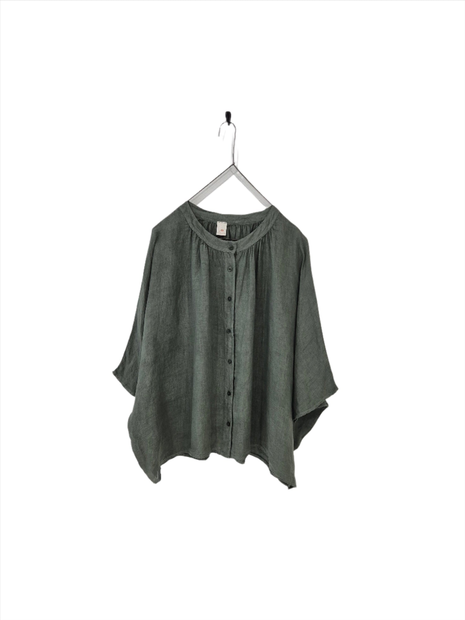 Montaigne Hepburn Linen Button Up Top Khaki