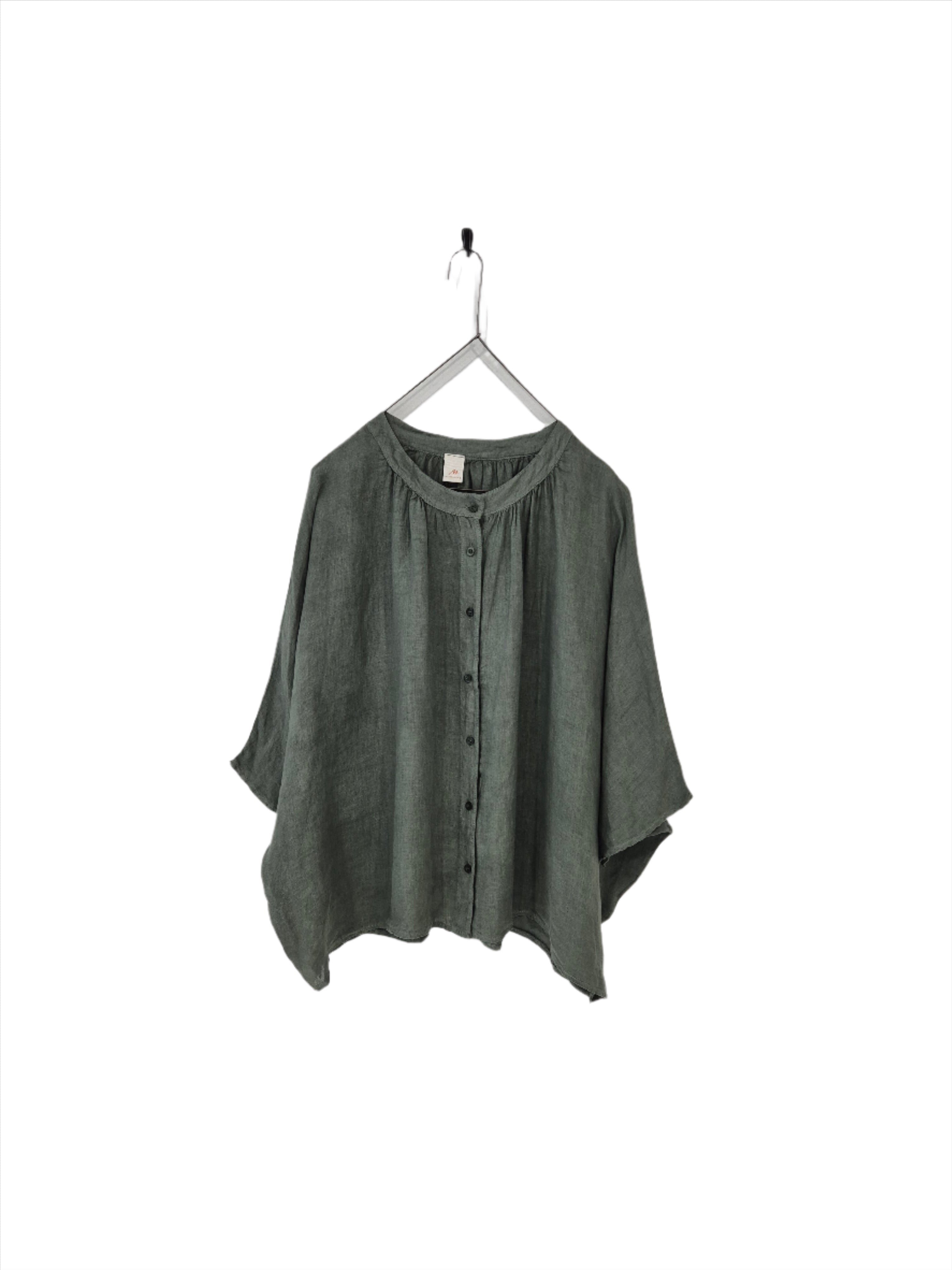Montaigne Hepburn Linen Button Up Top Khaki