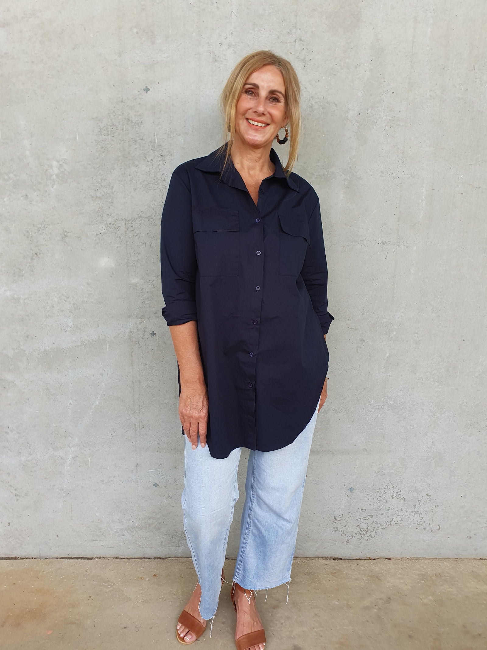 Montaigne Jane Button Up Shirt Navy