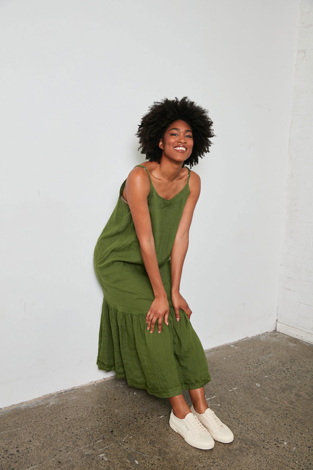 Montaigne Jolie Linen Maxi Dress Forest Green