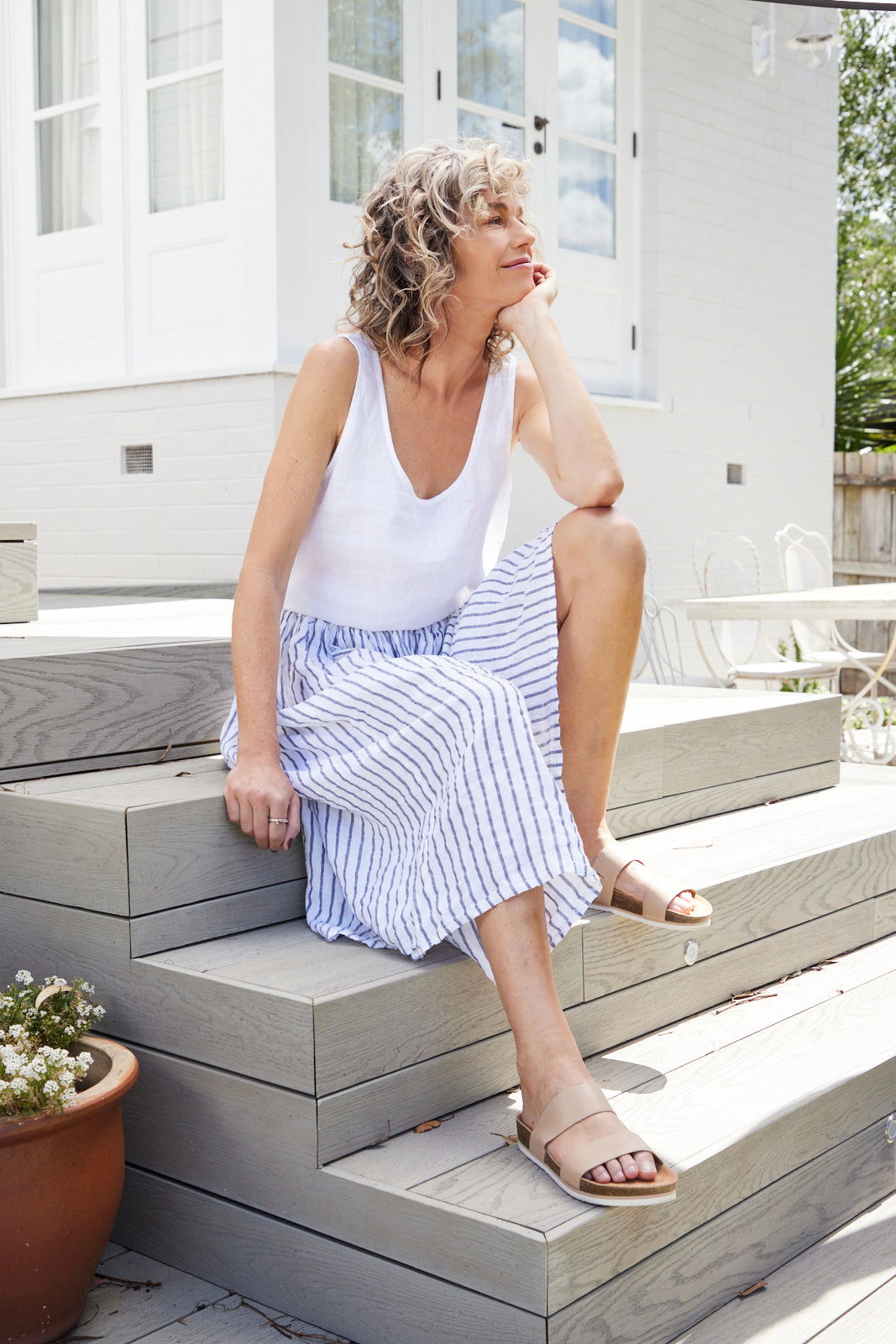 Montaigne Jolie Linen Singlet Top White