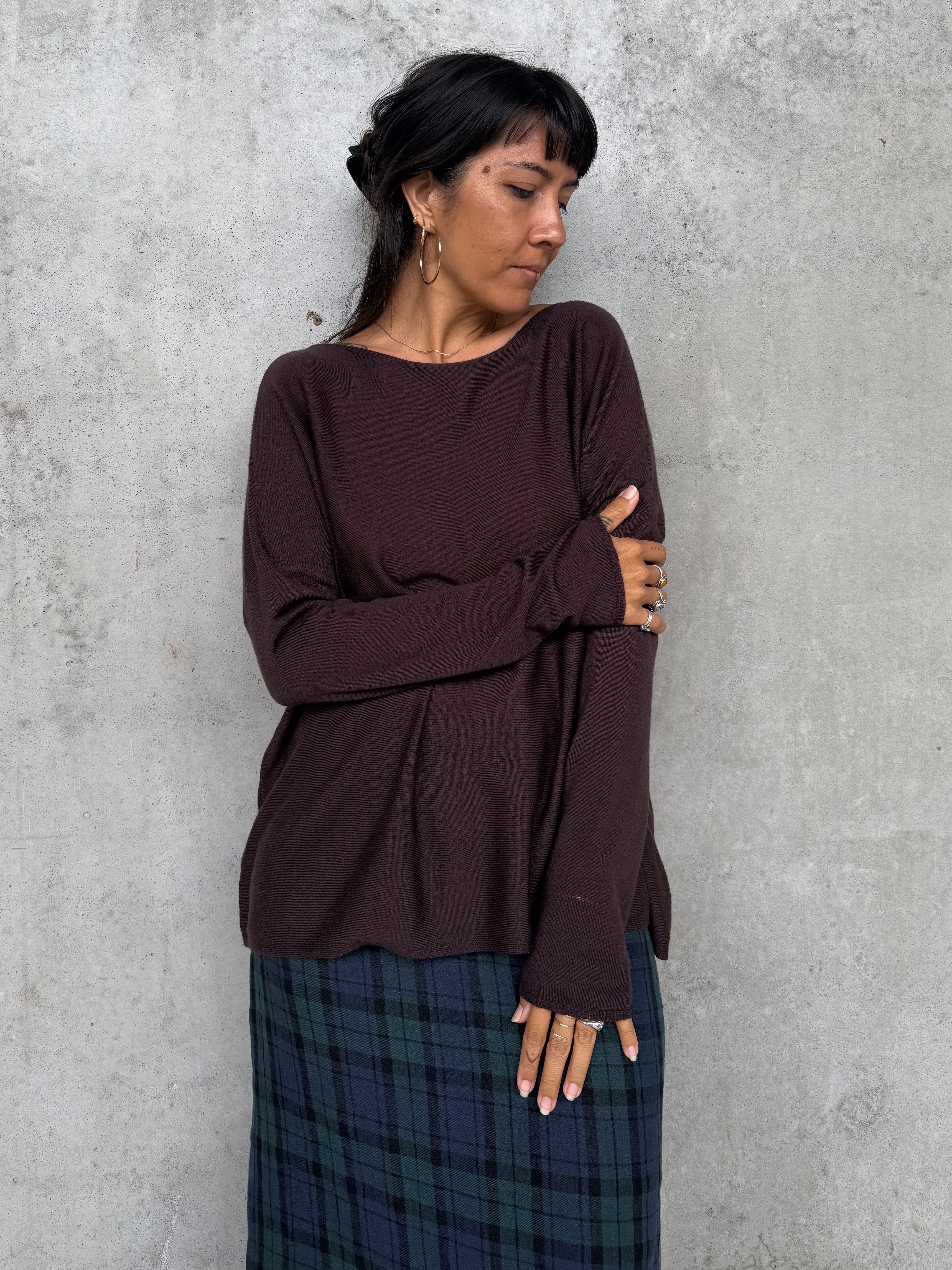 Laurant 100% Australian Merino Superfine Loose Summer Knit Rich Brown1