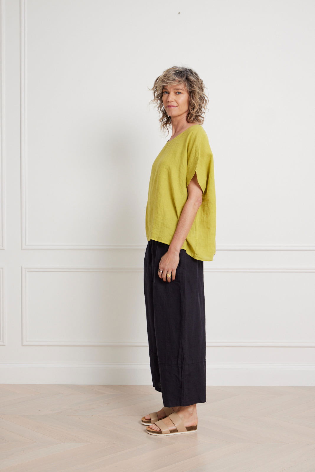 Montaigne Lee Linen Short Sleeve Top Acid Green1
