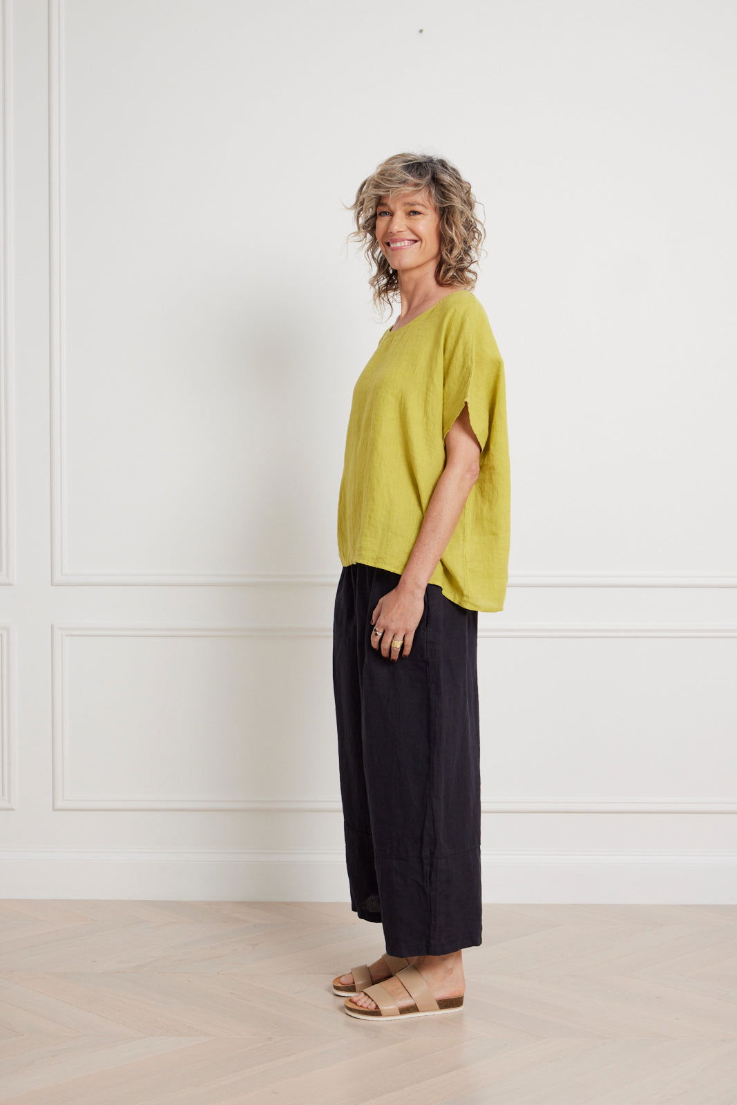 Montaigne Lee Linen Short Sleeve Top Acid Green2