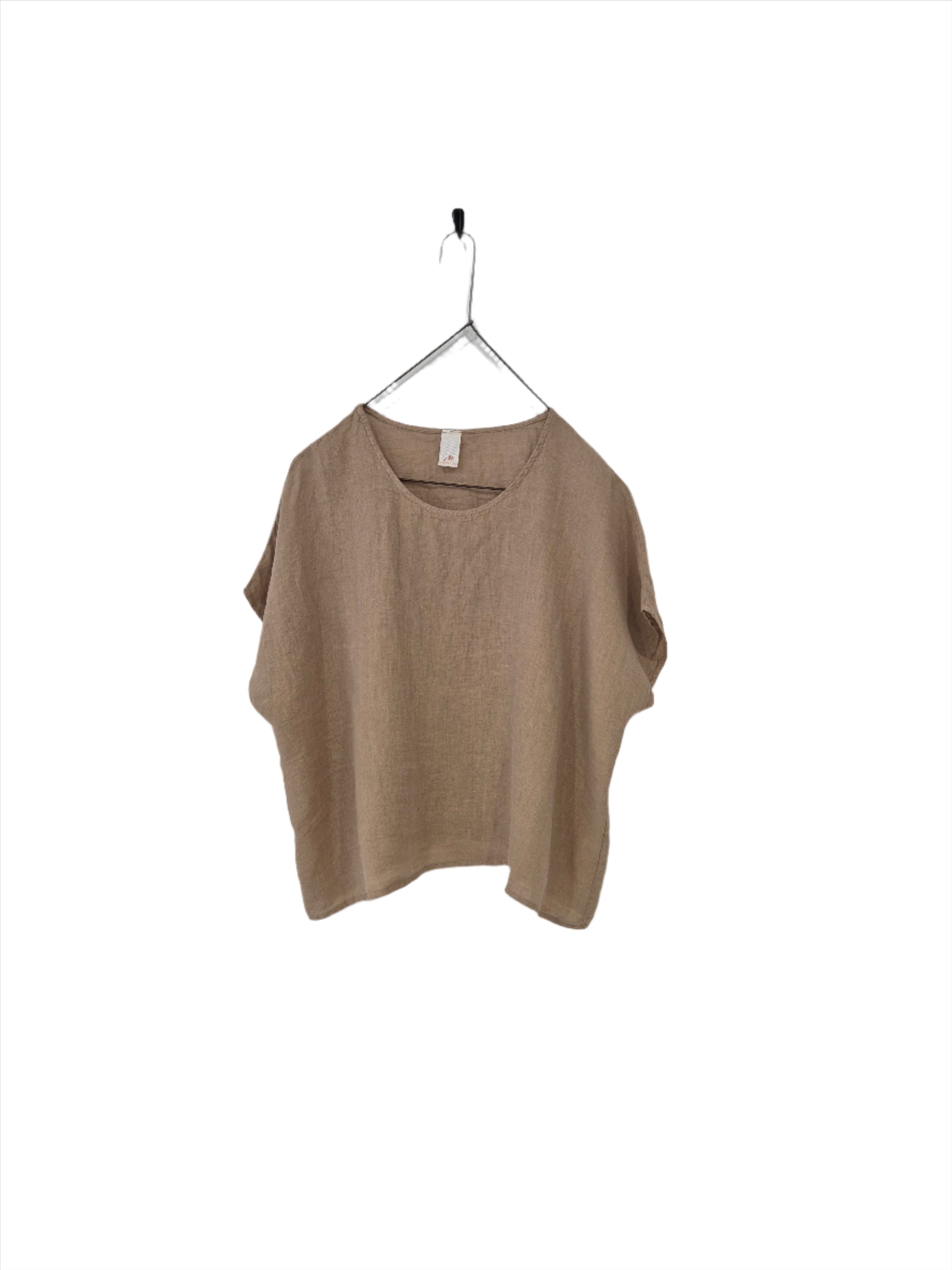 Montaigne Lee Linen Short Sleeve Top Ocre