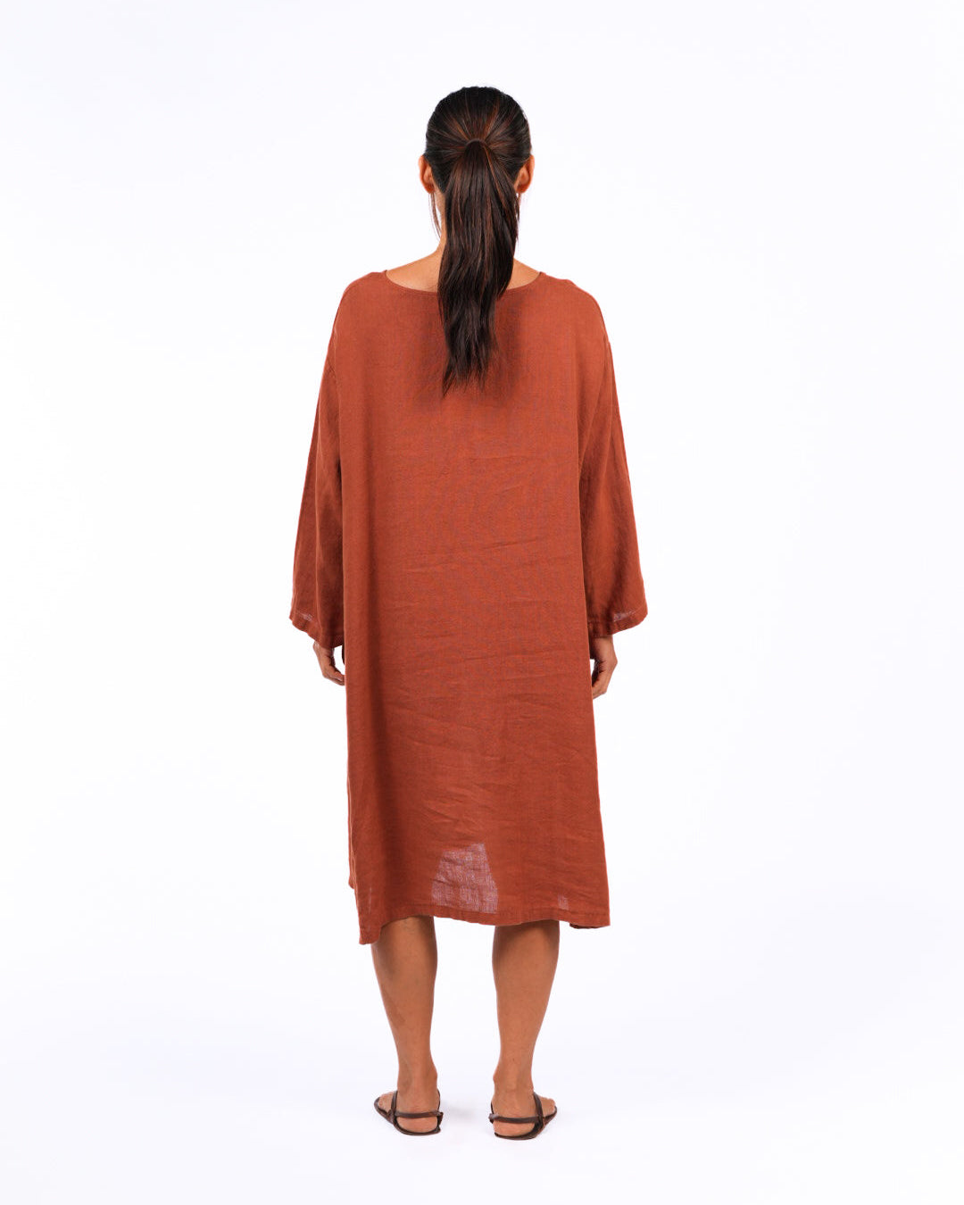 montaigne liberte linen swing dress rust