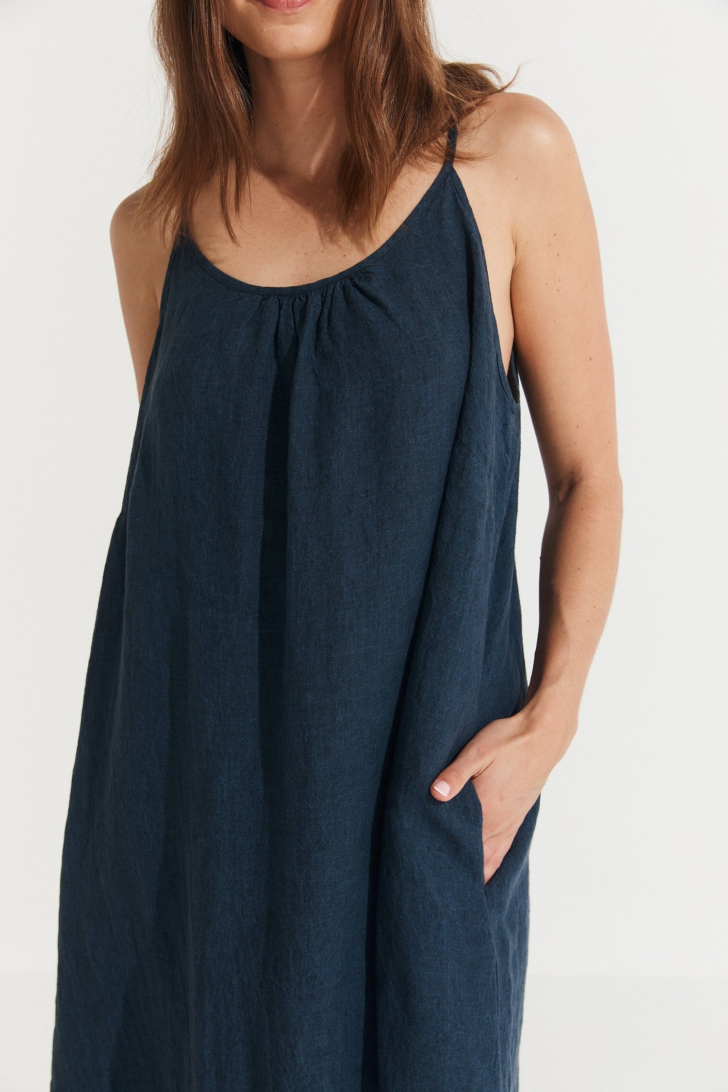 Montaigne Virginie Linen Maxi Dress with Side Splits Navy1