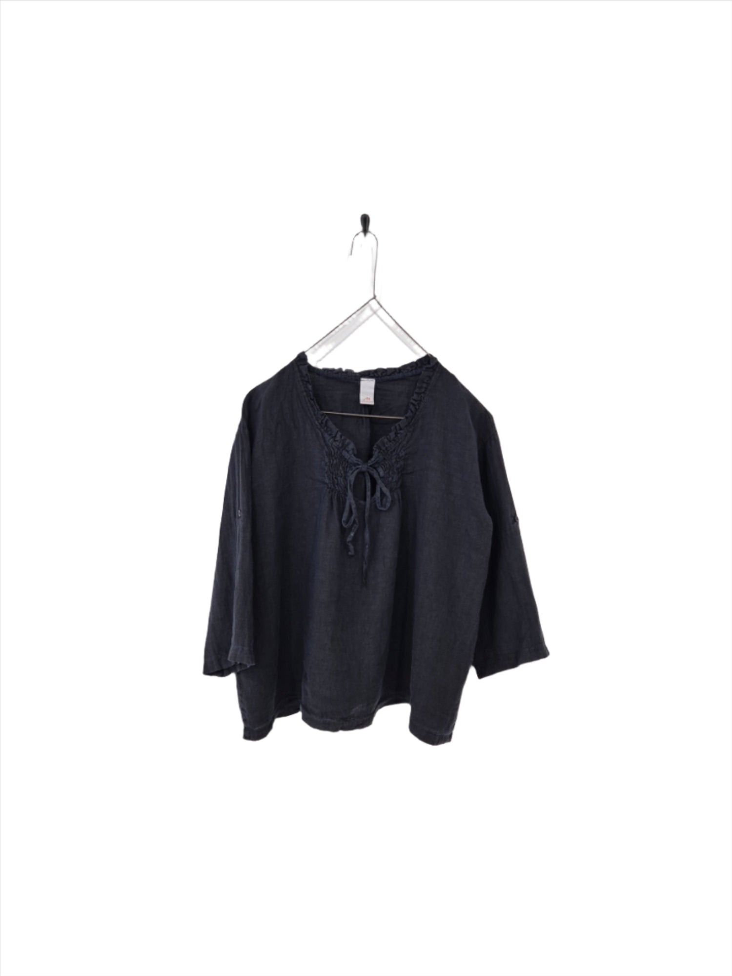 Montaigne Marais Linen Top with Tie Detail Navy