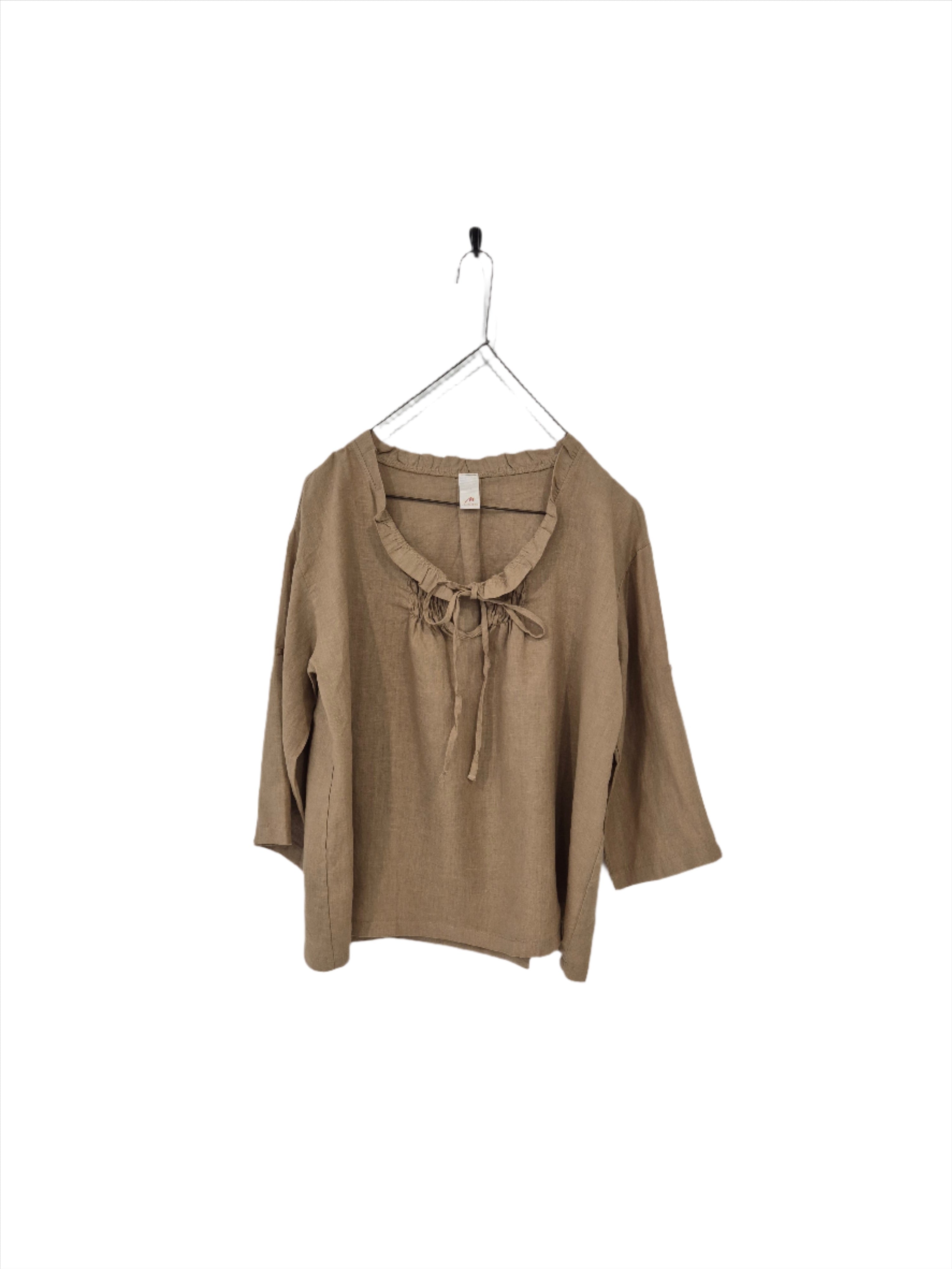Montaigne Marais Linen Top with Tie Detail Ocre