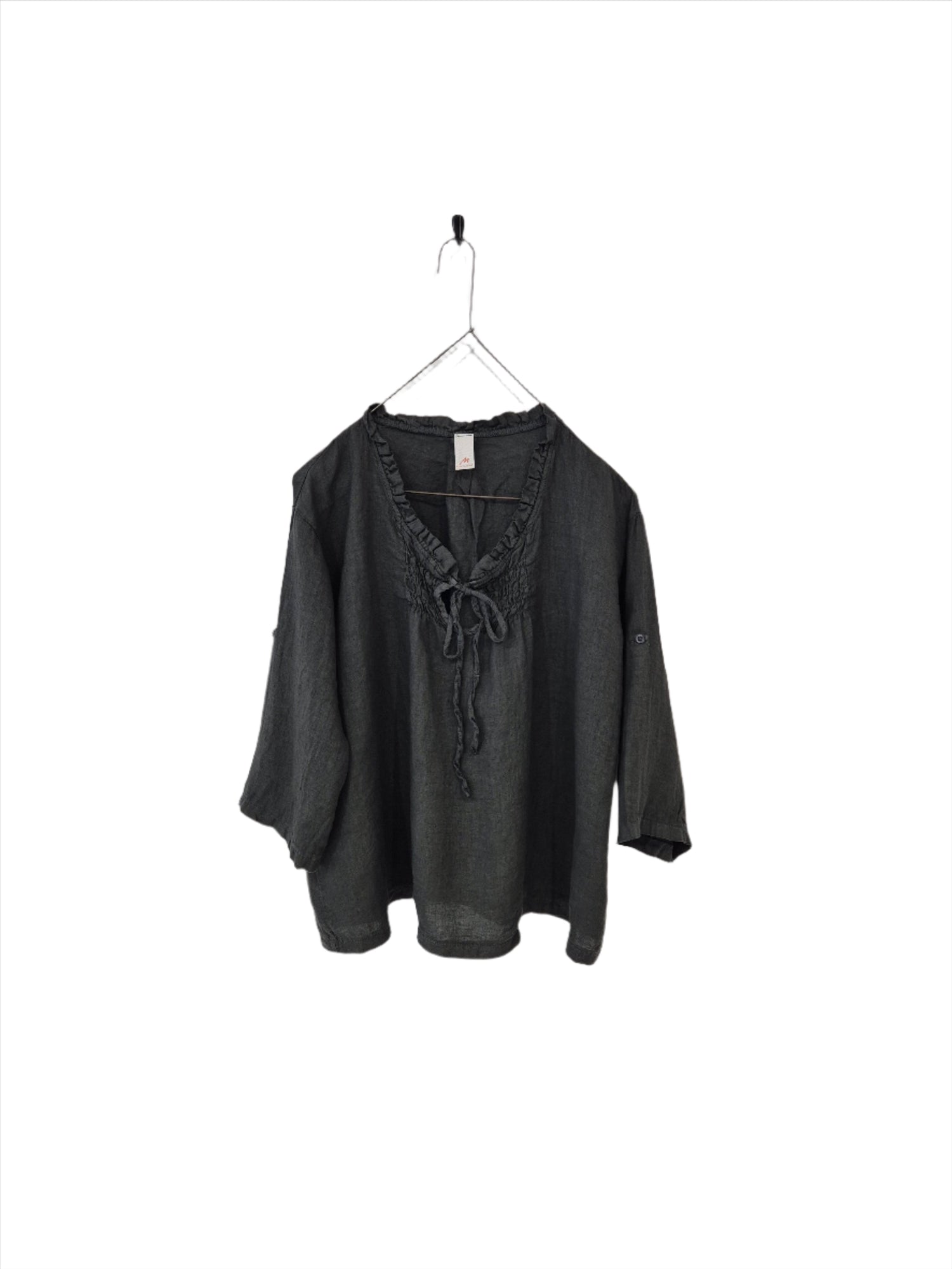 Montaigne Marais Linen Top with Tie Detail Petrol