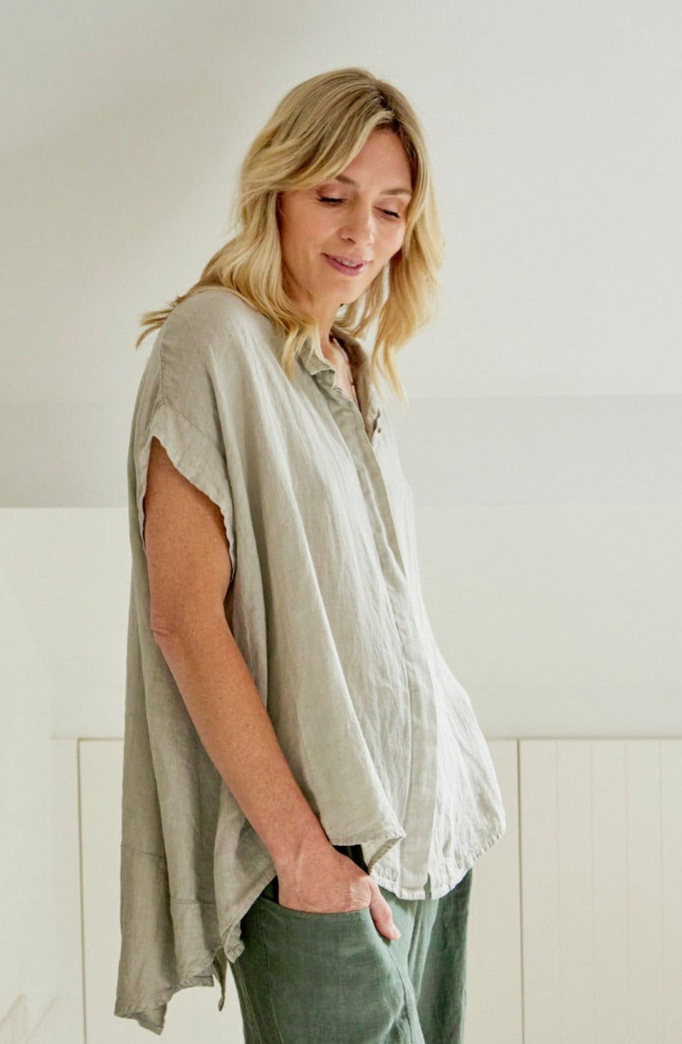 Montaigne Marcella Linen Button Up Shirt Natural