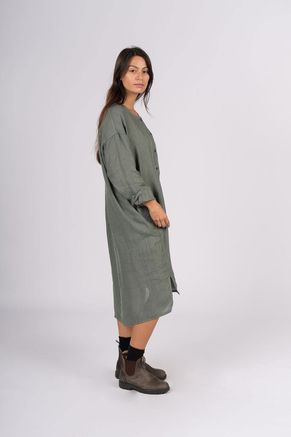 Montaigne Marion Linen Button-Up Dress Khaki1